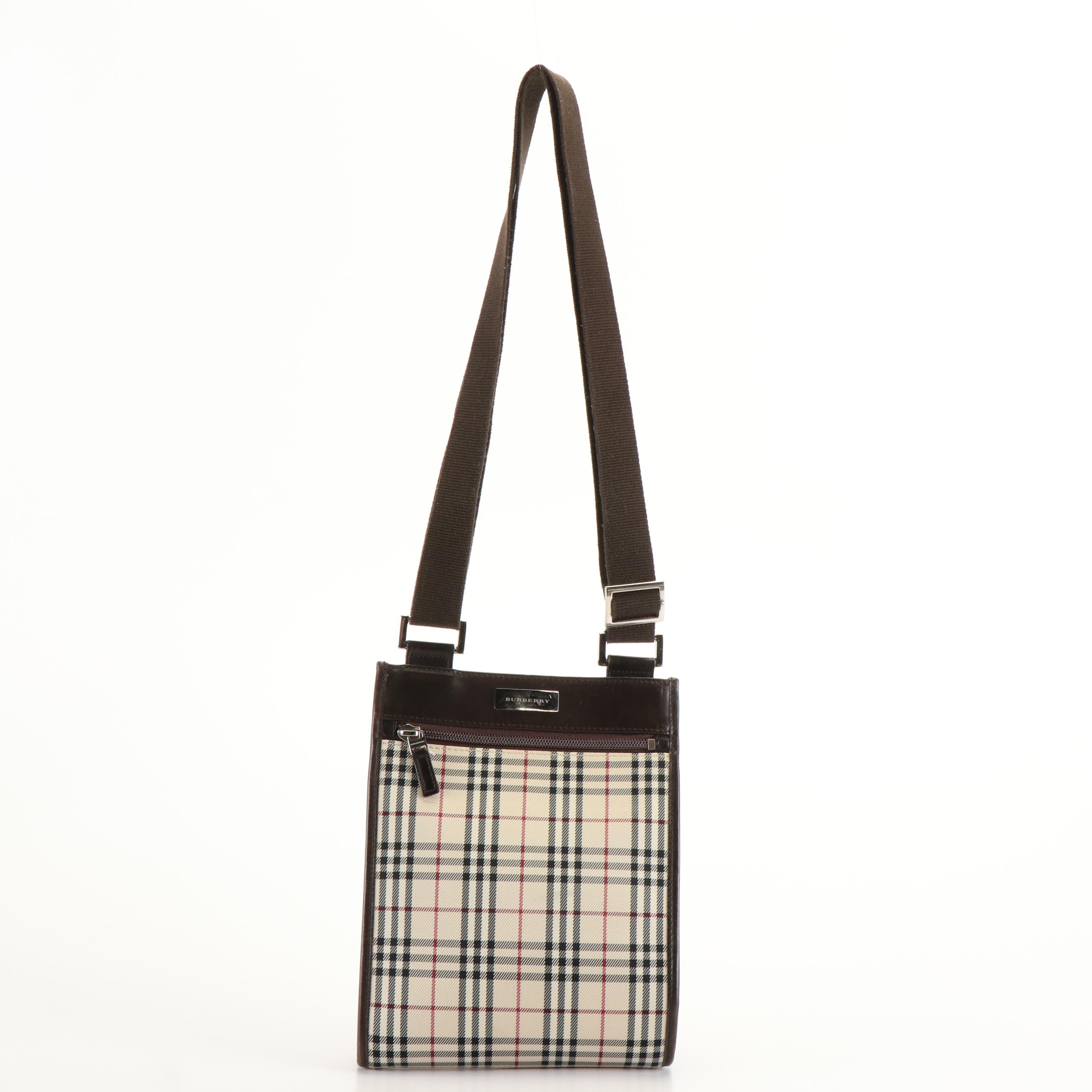 Burberry Messenger Bag in Vintage Check Canvas and Brown Leather