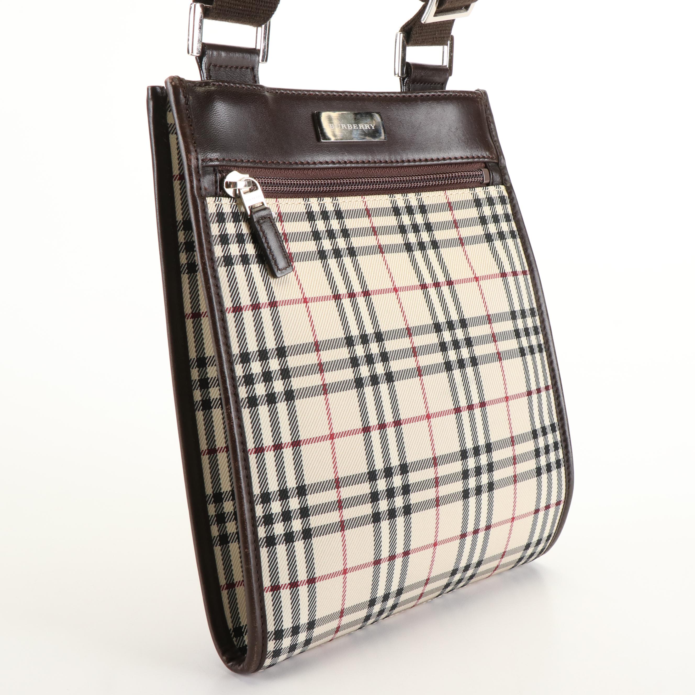 Burberry Messenger Bag in Vintage Check Canvas and Brown Leather