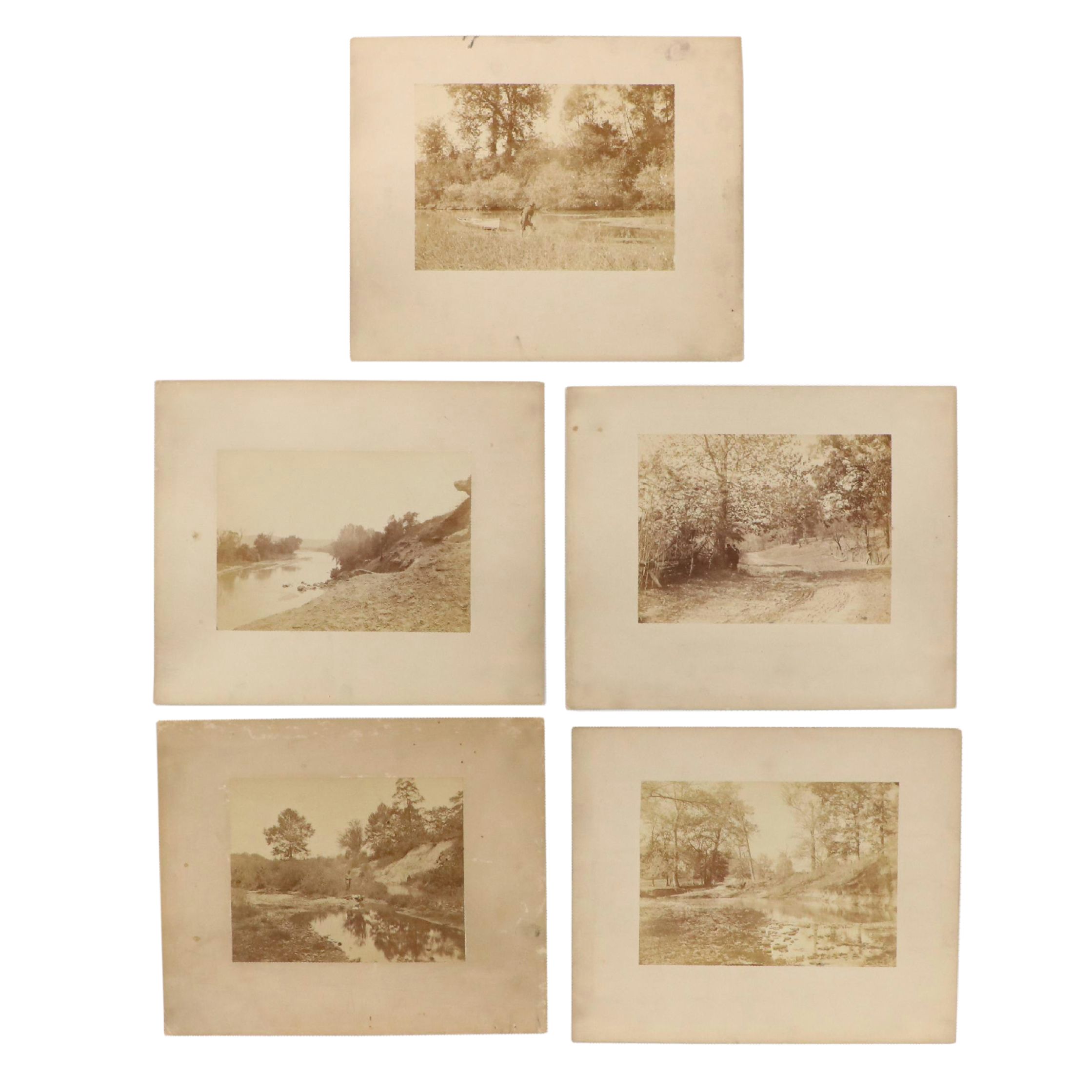 Five Landscape Silver Prints Featuring Naturalists, Early 20th Century