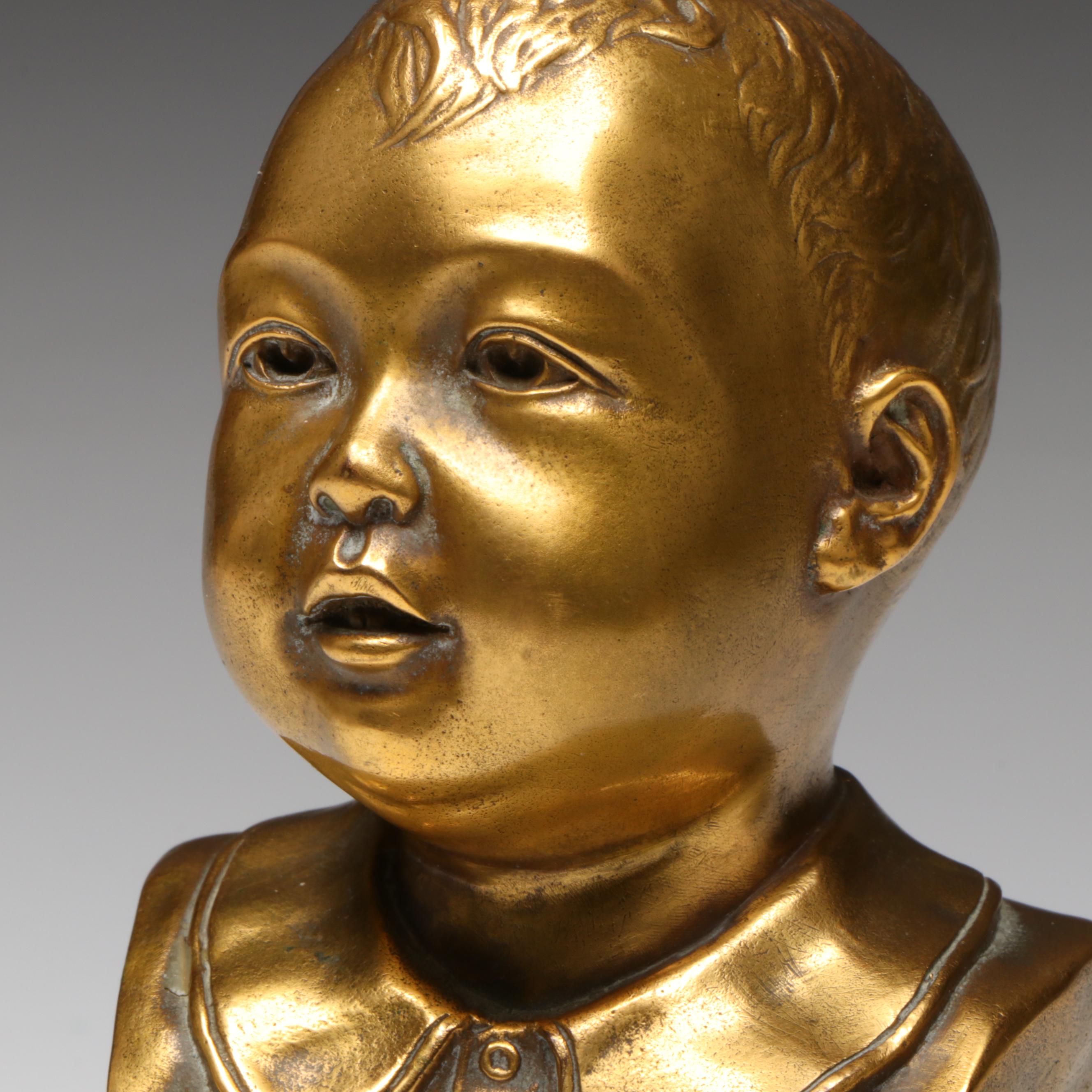 Adolph Silver Brass Bust of Young Boy, 1937