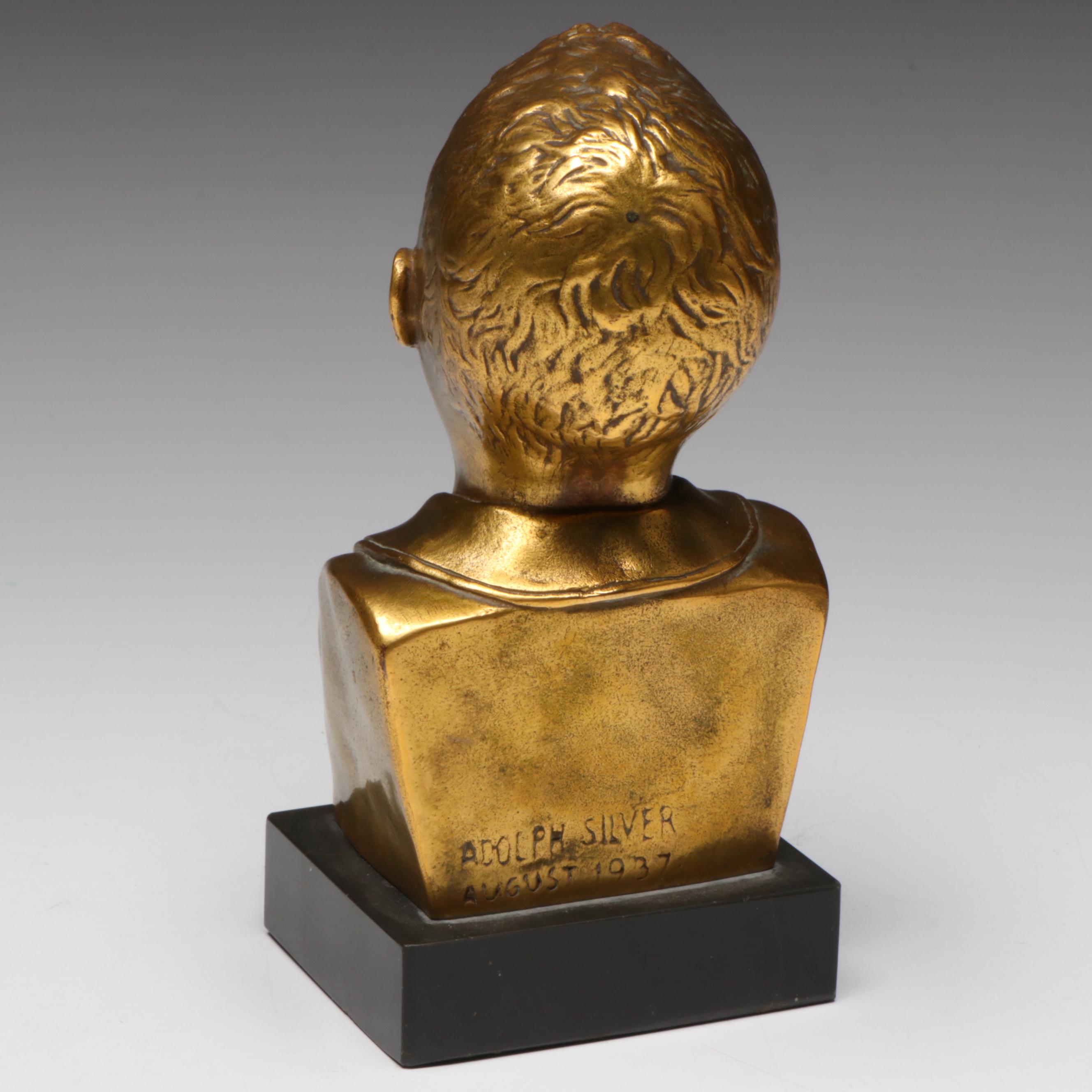 Adolph Silver Brass Bust of Young Boy, 1937