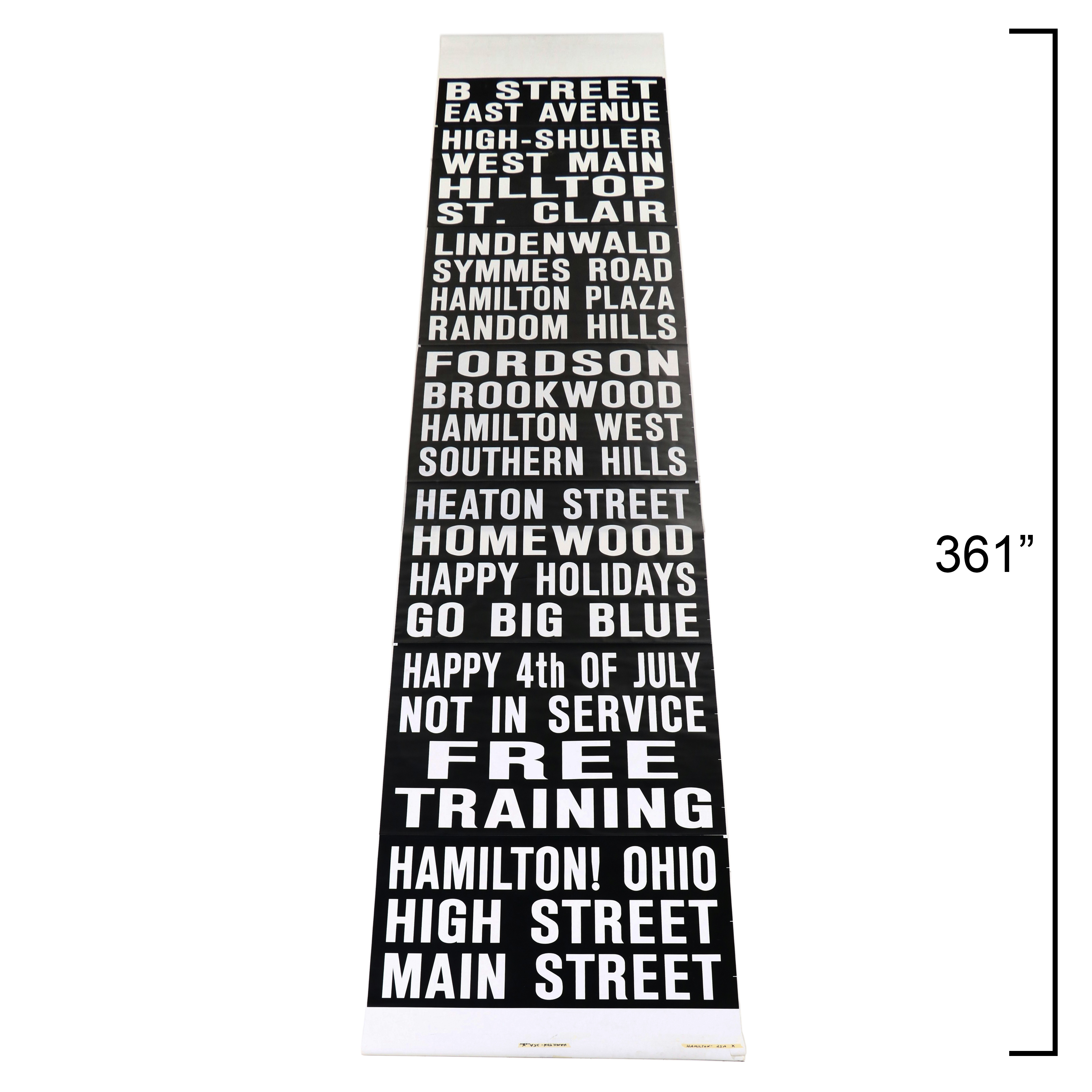 Hamilton, Ohio Bus Route Destination Rolling Sign