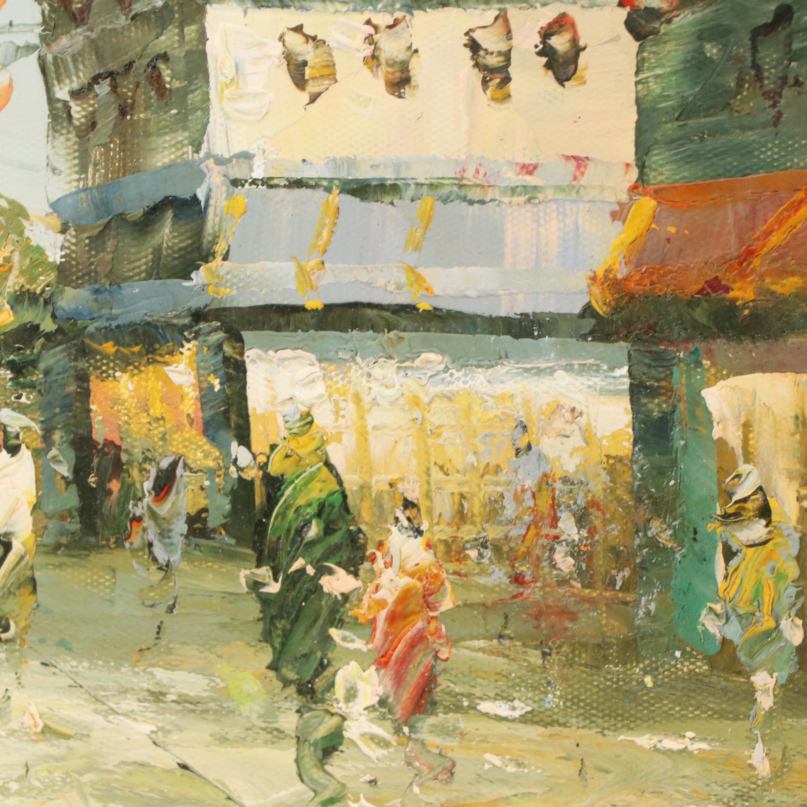 Set of Impressionist Style Oil Paintings Depicting Urban Street Scenes