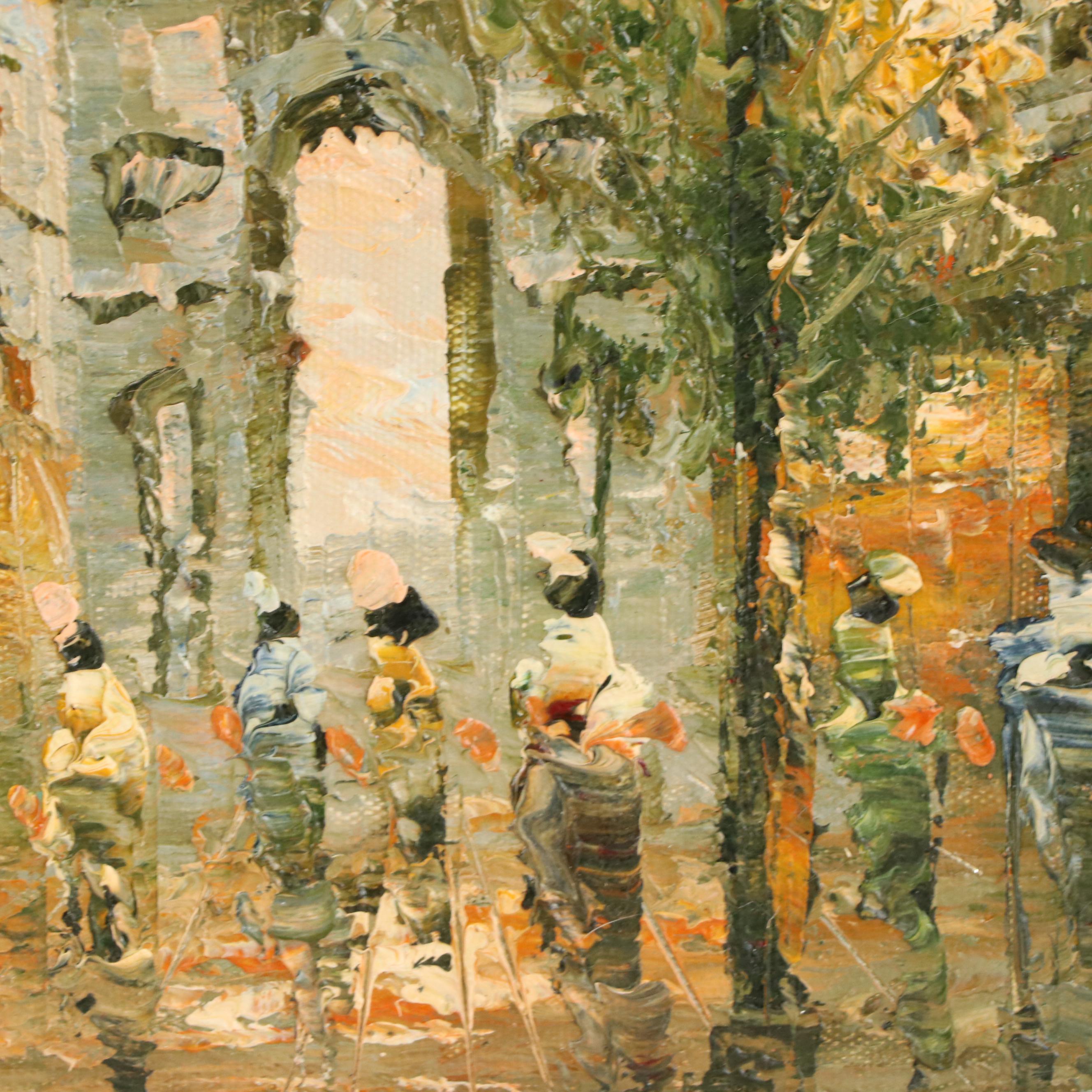 Set of Impressionist Style Oil Paintings Depicting Urban Street Scenes