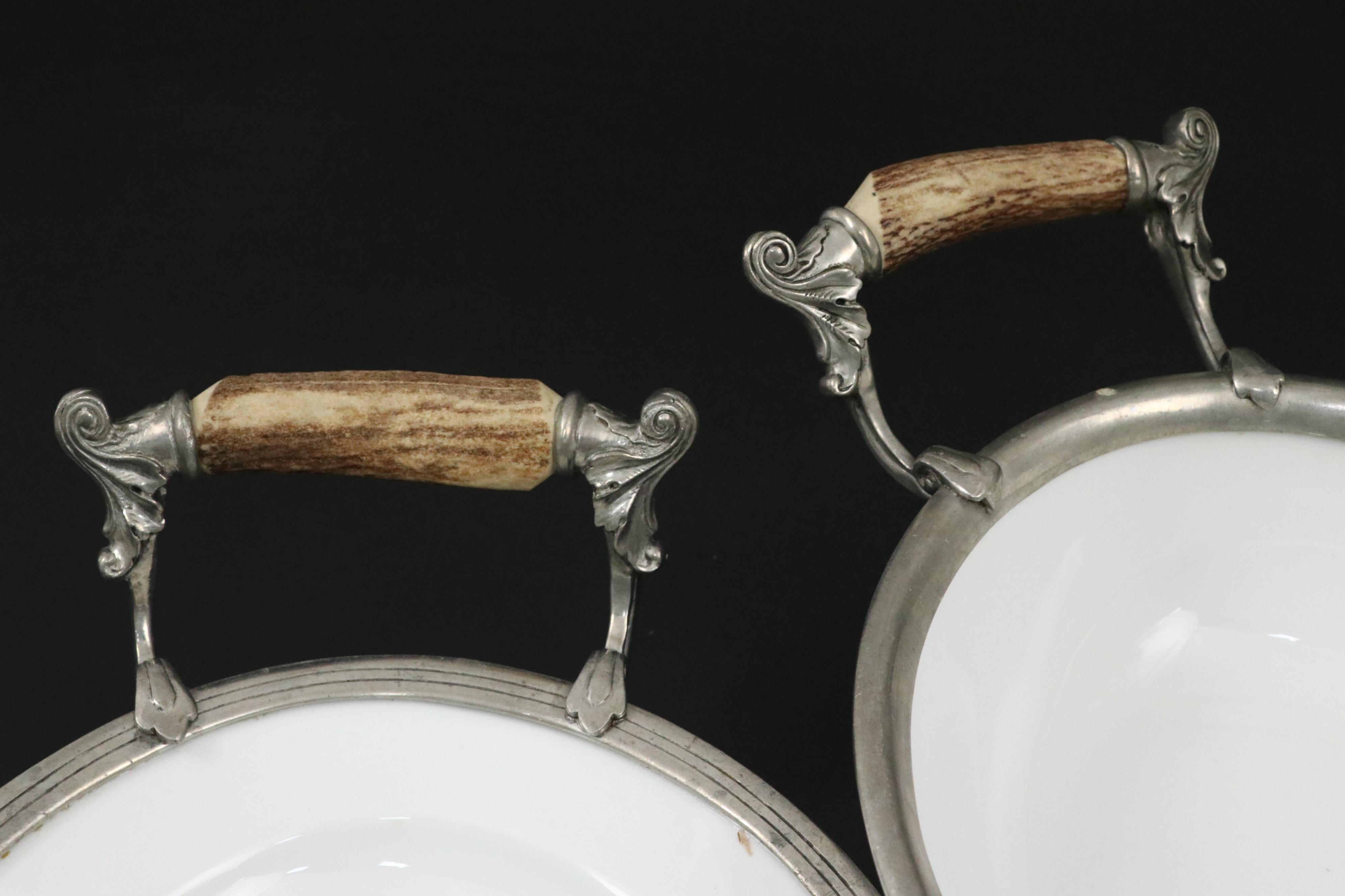 Vagabond House Antler Handled Ceramic and Pewter Serving Dishes