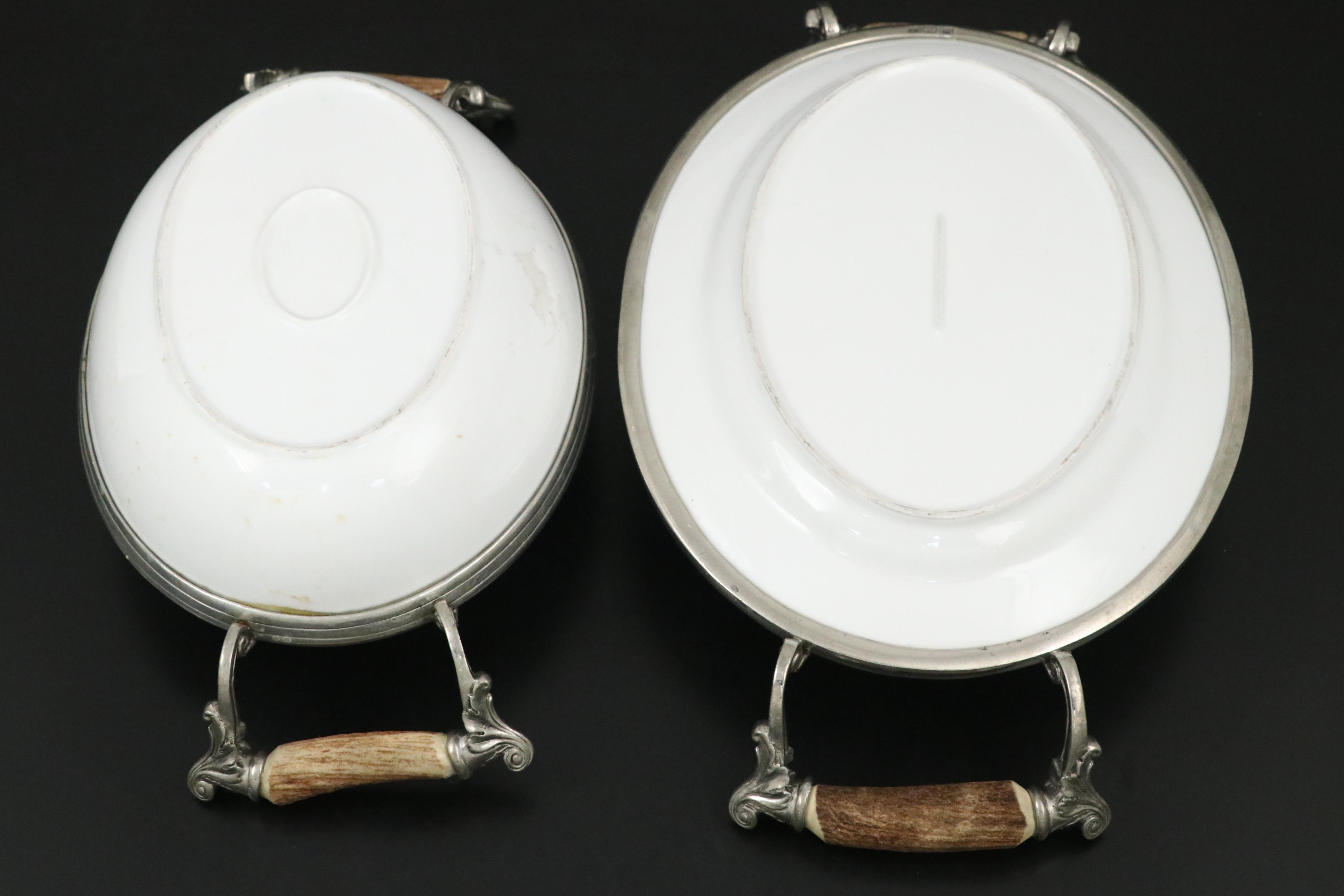 Vagabond House Antler Handled Ceramic and Pewter Serving Dishes