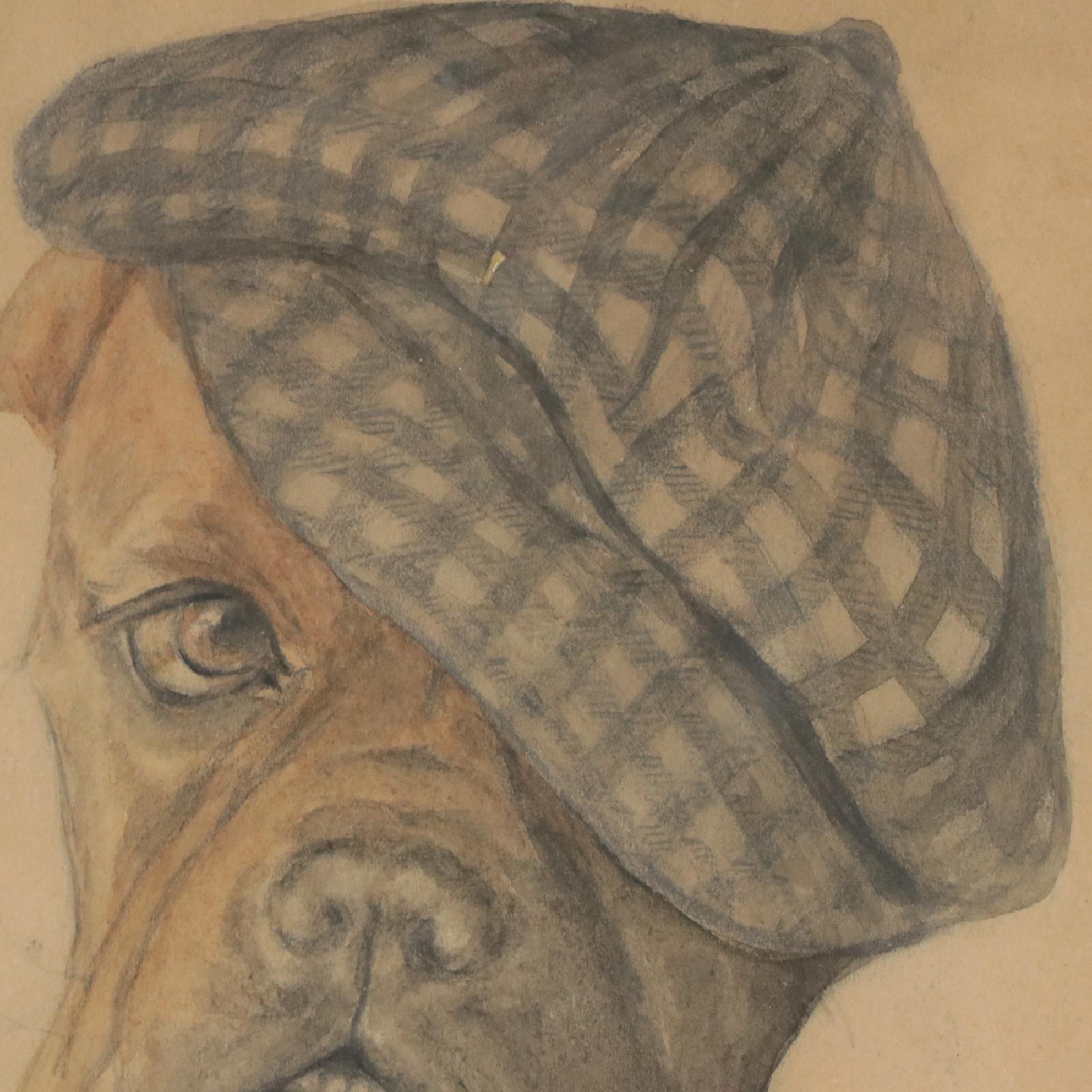 Mixed Media Drawing of Dog Portrait "A Tough Proposition"