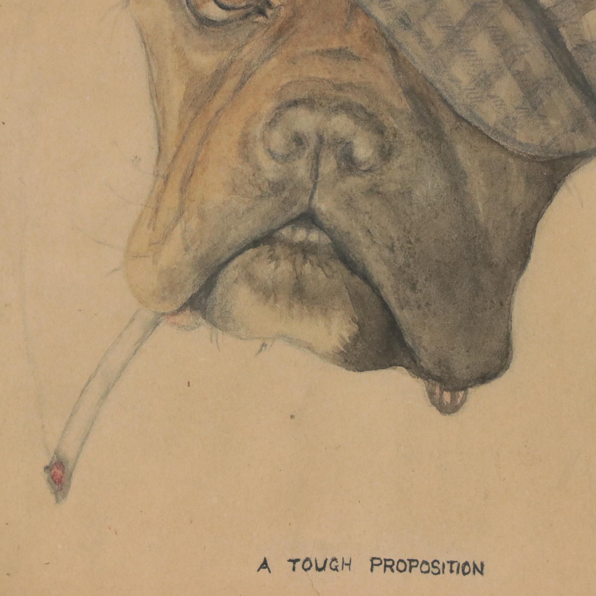 Mixed Media Drawing of Dog Portrait "A Tough Proposition"
