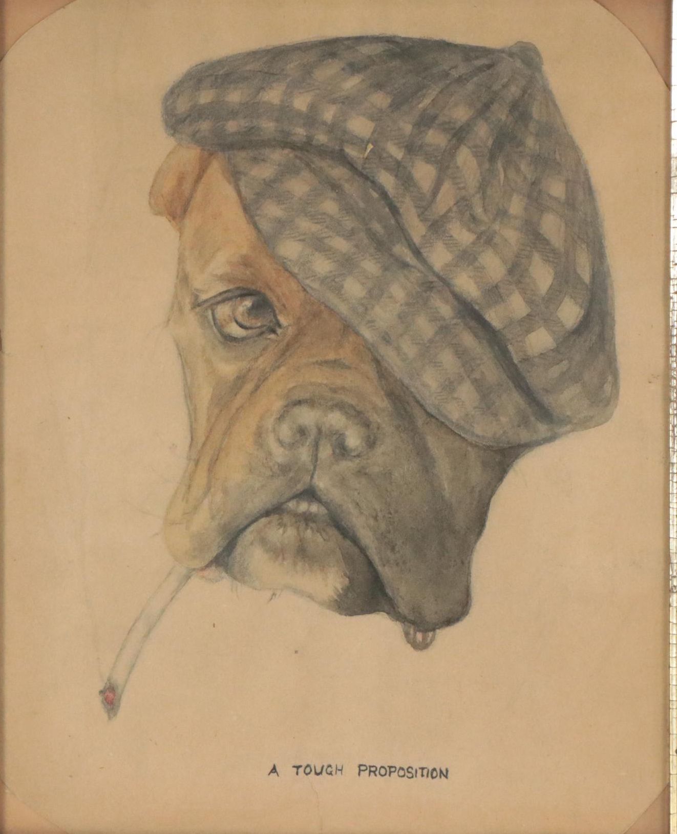 Mixed Media Drawing of Dog Portrait "A Tough Proposition"