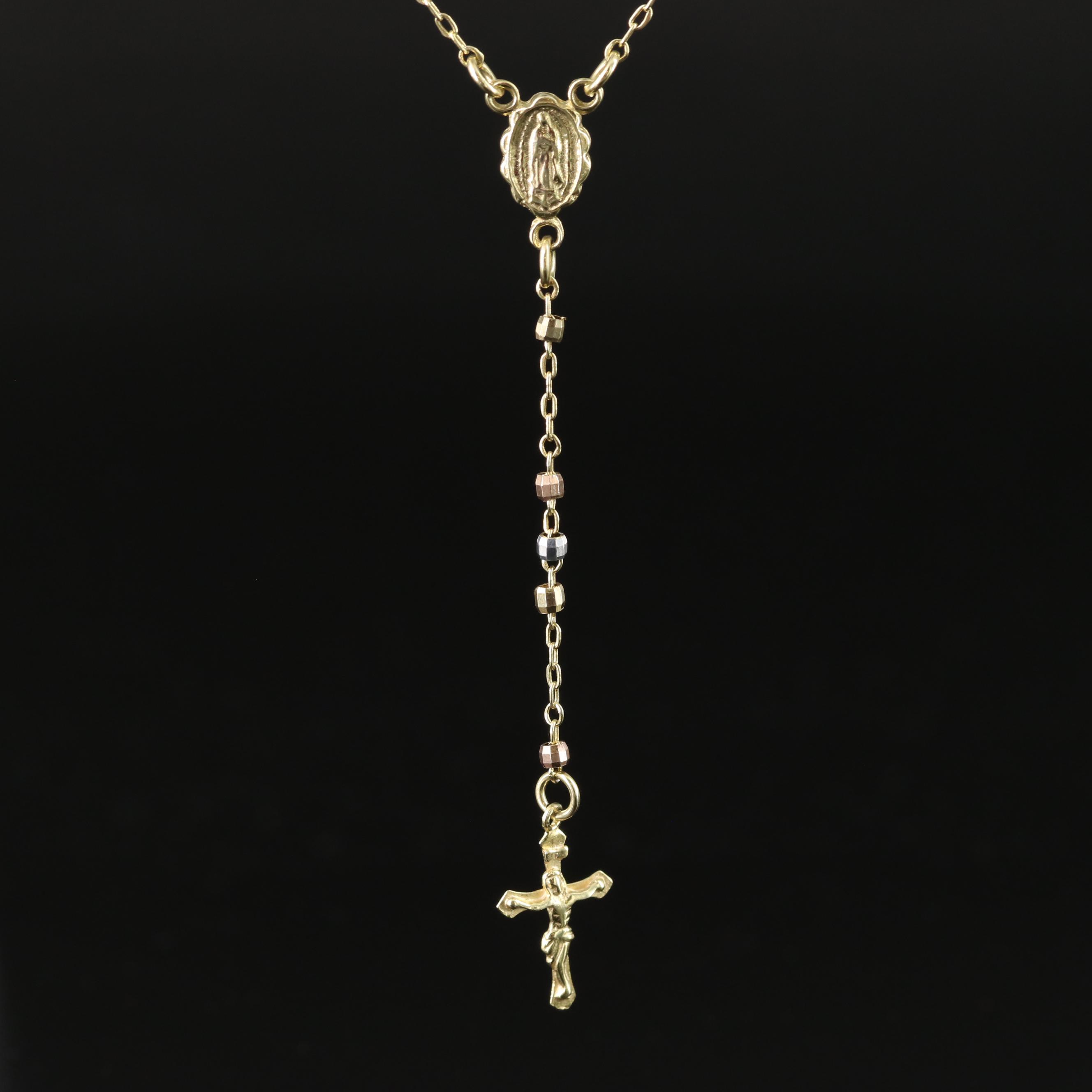 Sterling Tri-Color Rosary Necklace