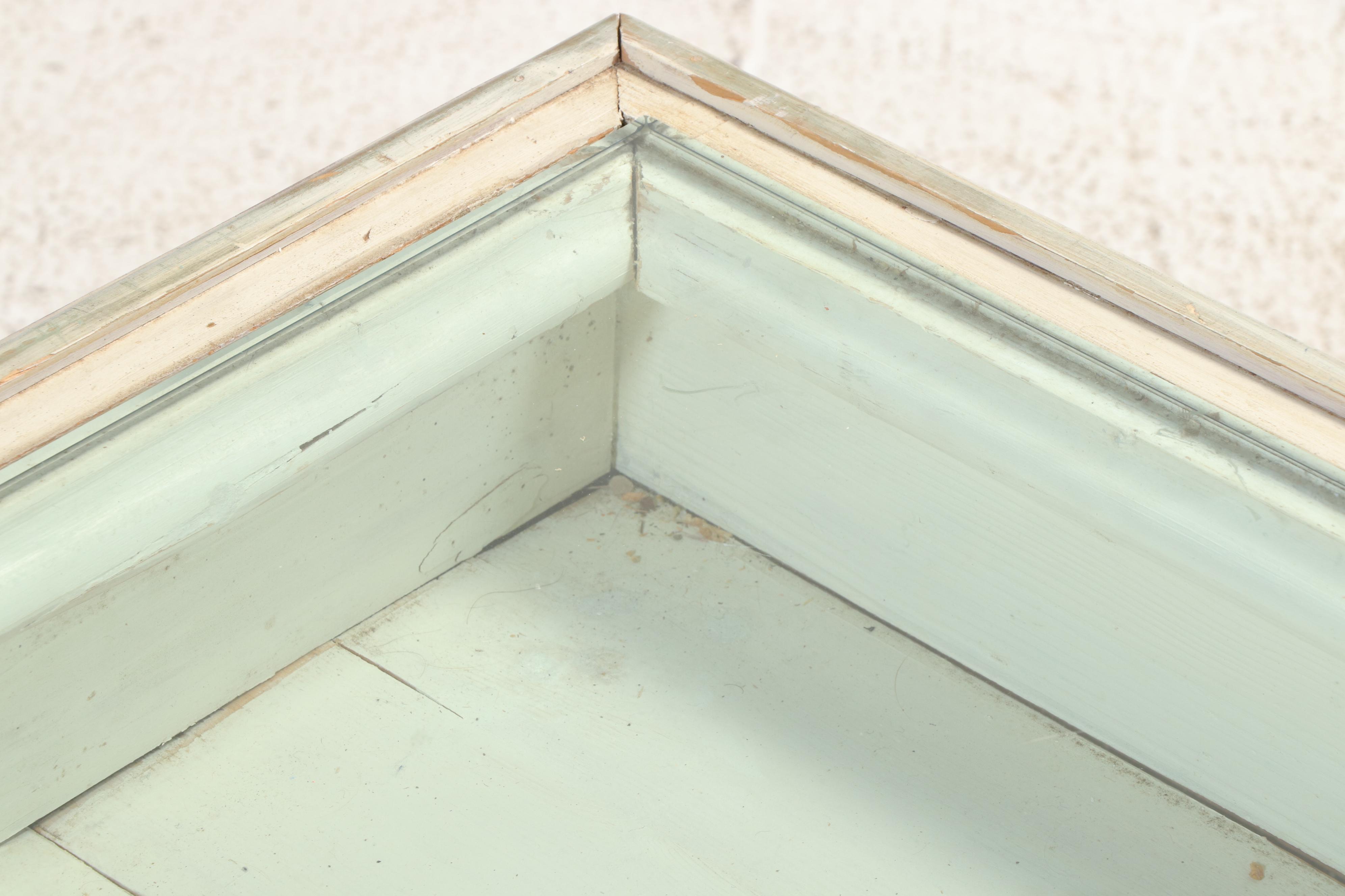 Farmhouse Style Painted and Reclaimed Pine and Glass Top Vitrine Coffee Table