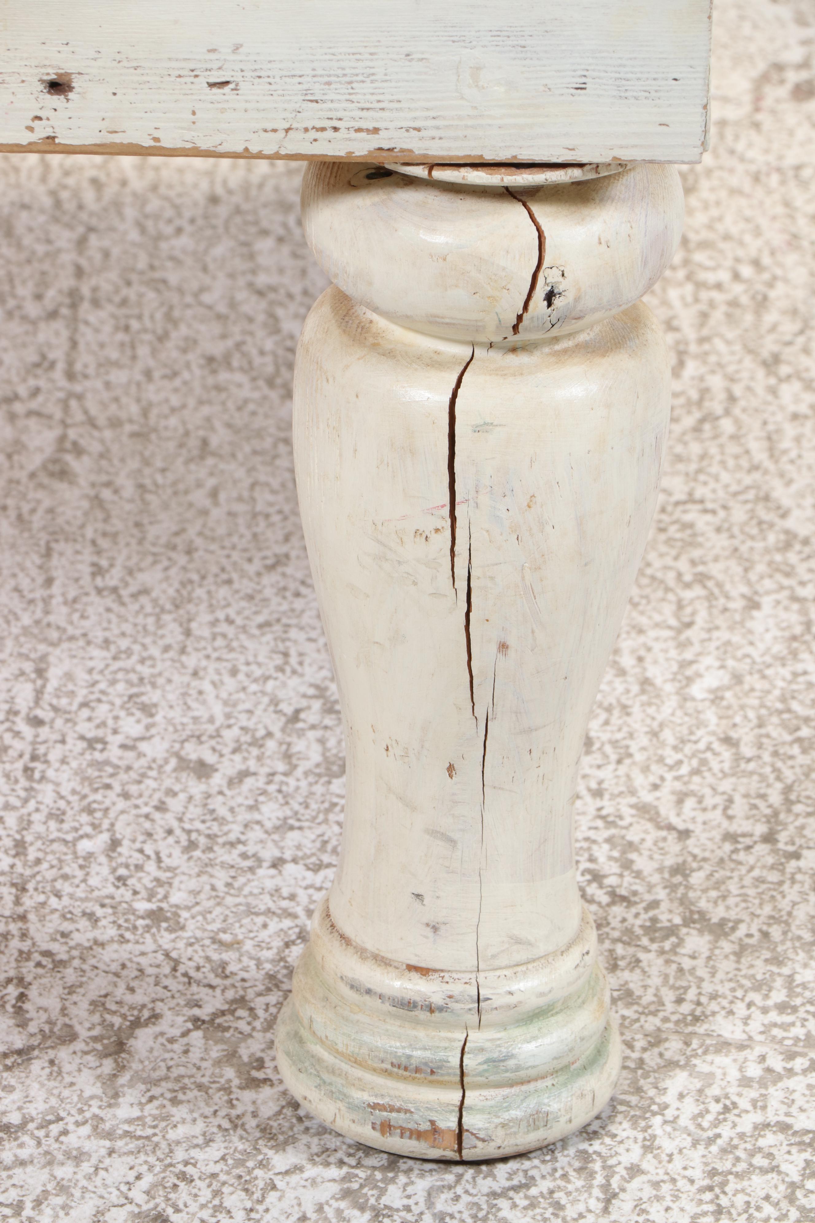 Farmhouse Style Painted and Reclaimed Pine and Glass Top Vitrine Coffee Table