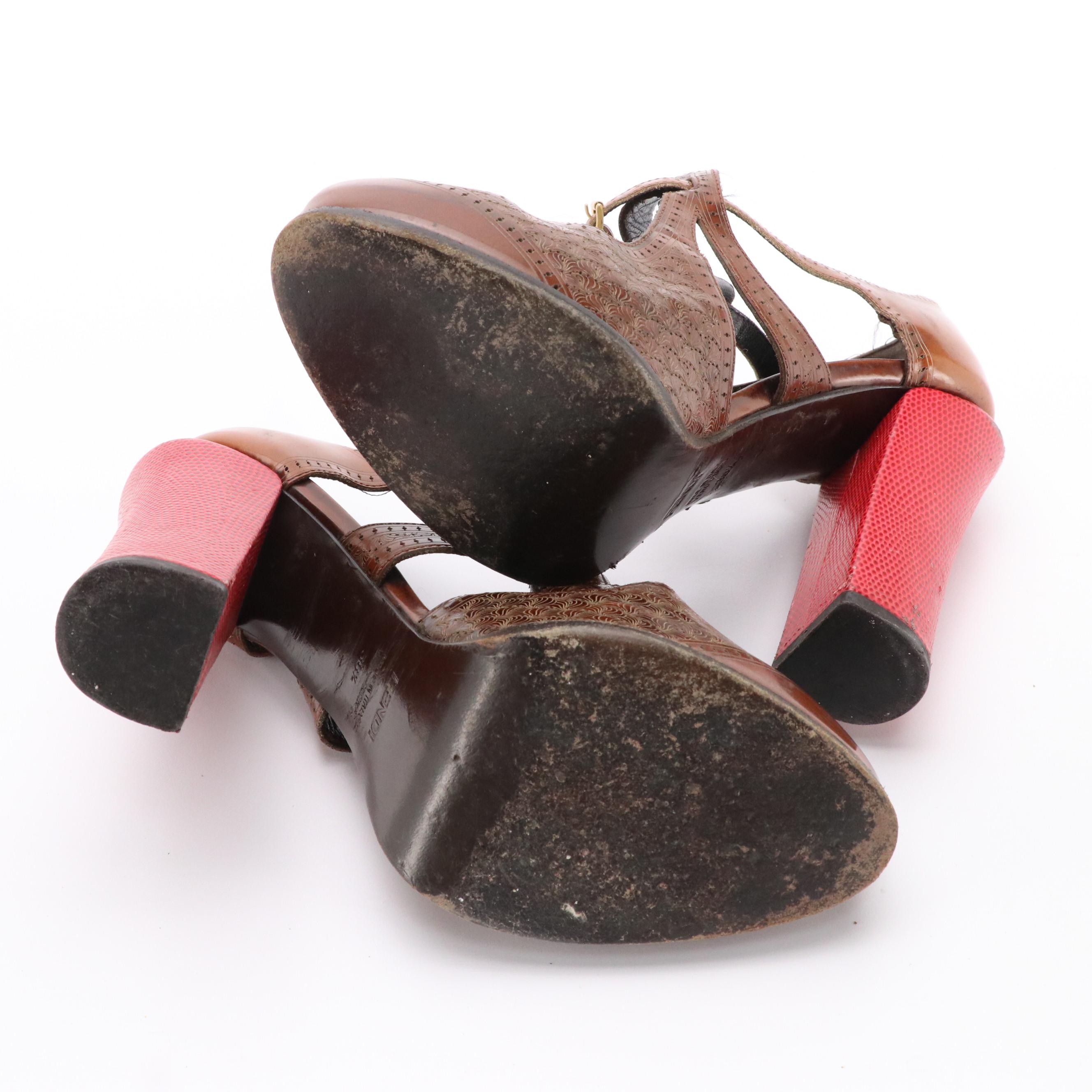 Fendi Chameleon Platform Mary Jane Brogue Pumps in Leather