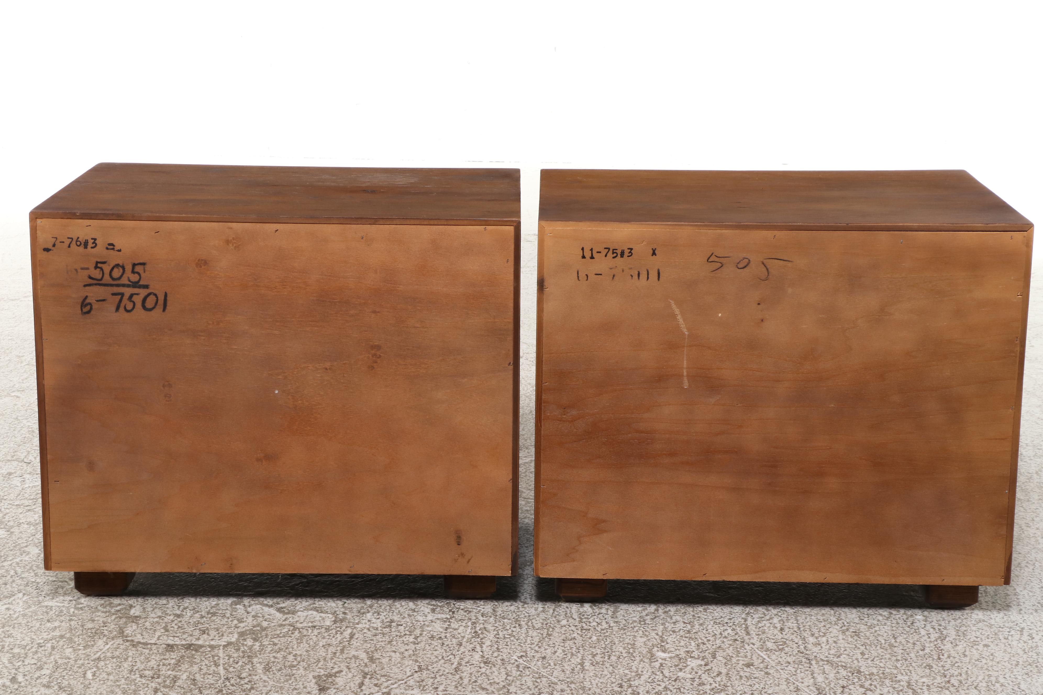 Pair of Henredon "Artefacts" Campaign Style Oak Two-Drawer Nightstands