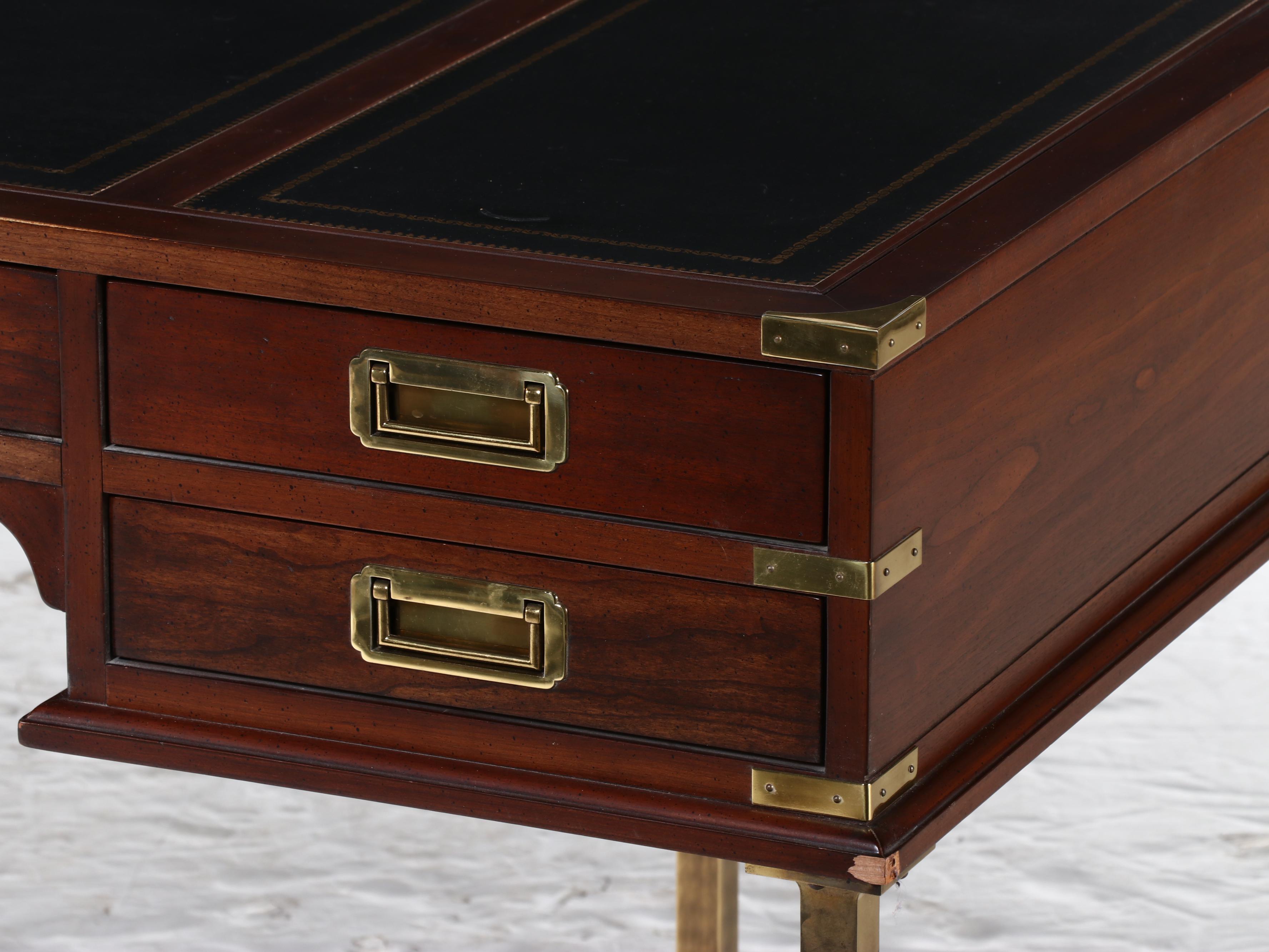 Sligh Campaign Style Mahogany and Brass Desk with Chair