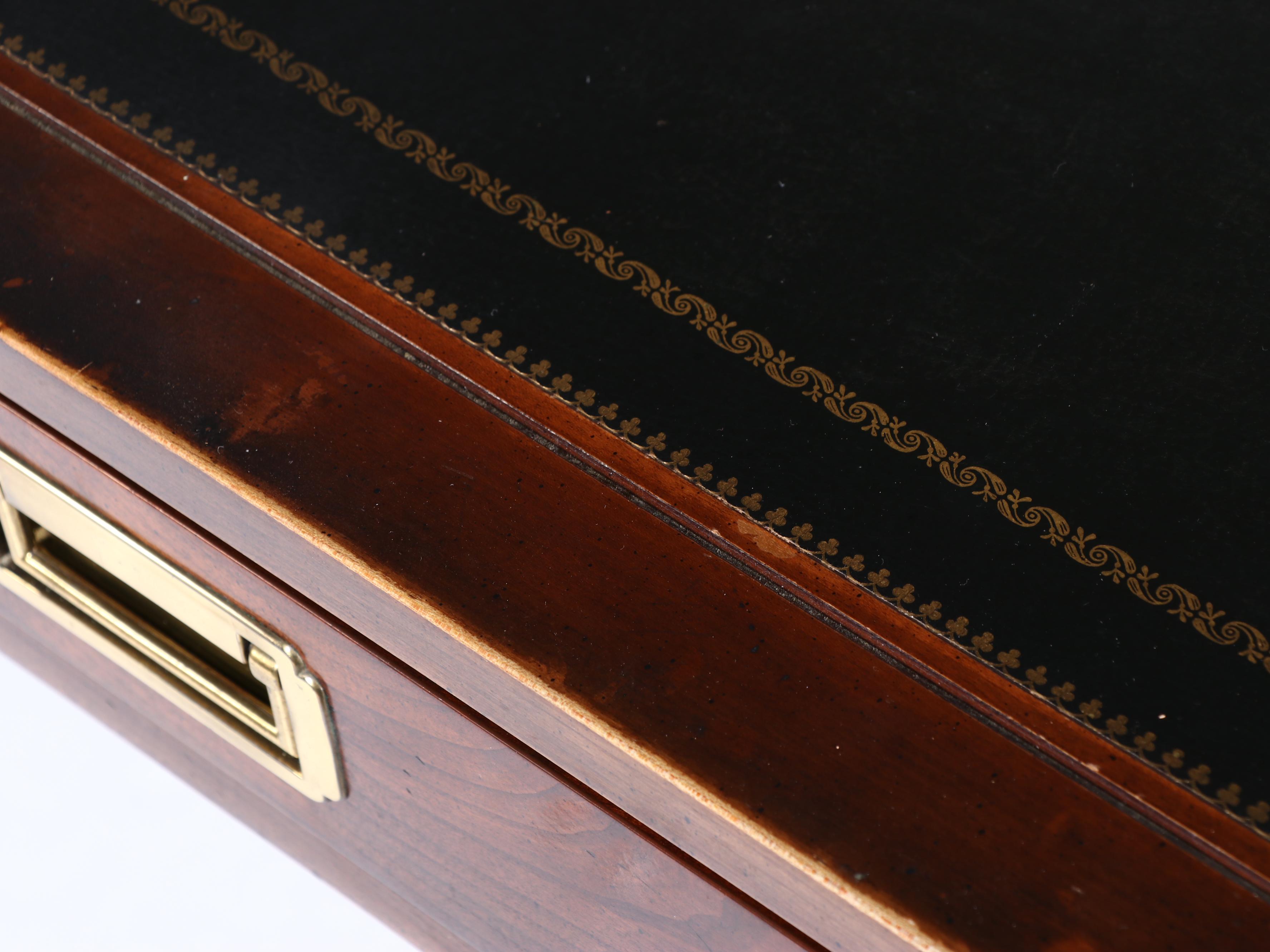 Sligh Campaign Style Mahogany and Brass Desk with Chair