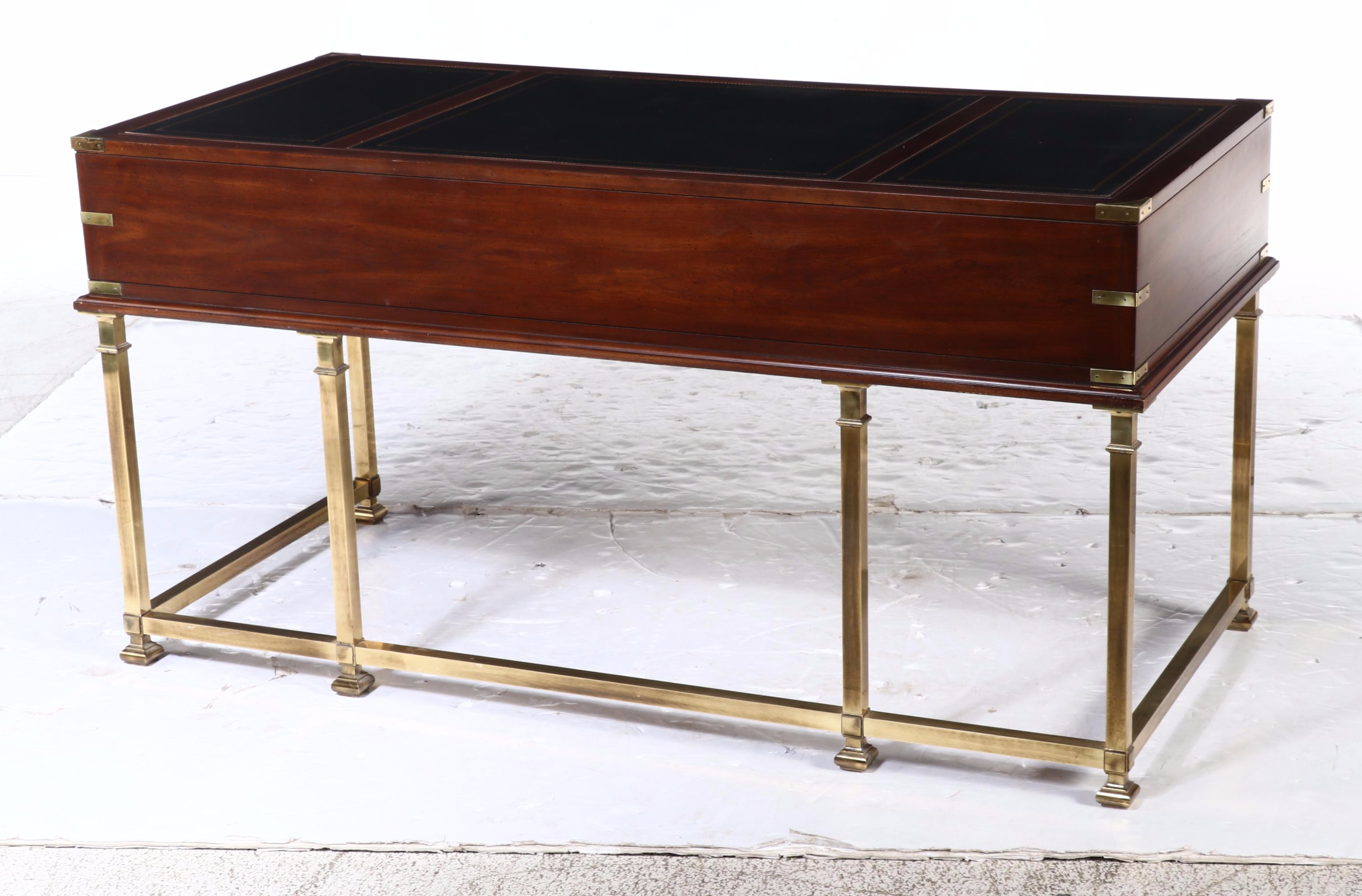Sligh Campaign Style Mahogany and Brass Desk with Chair