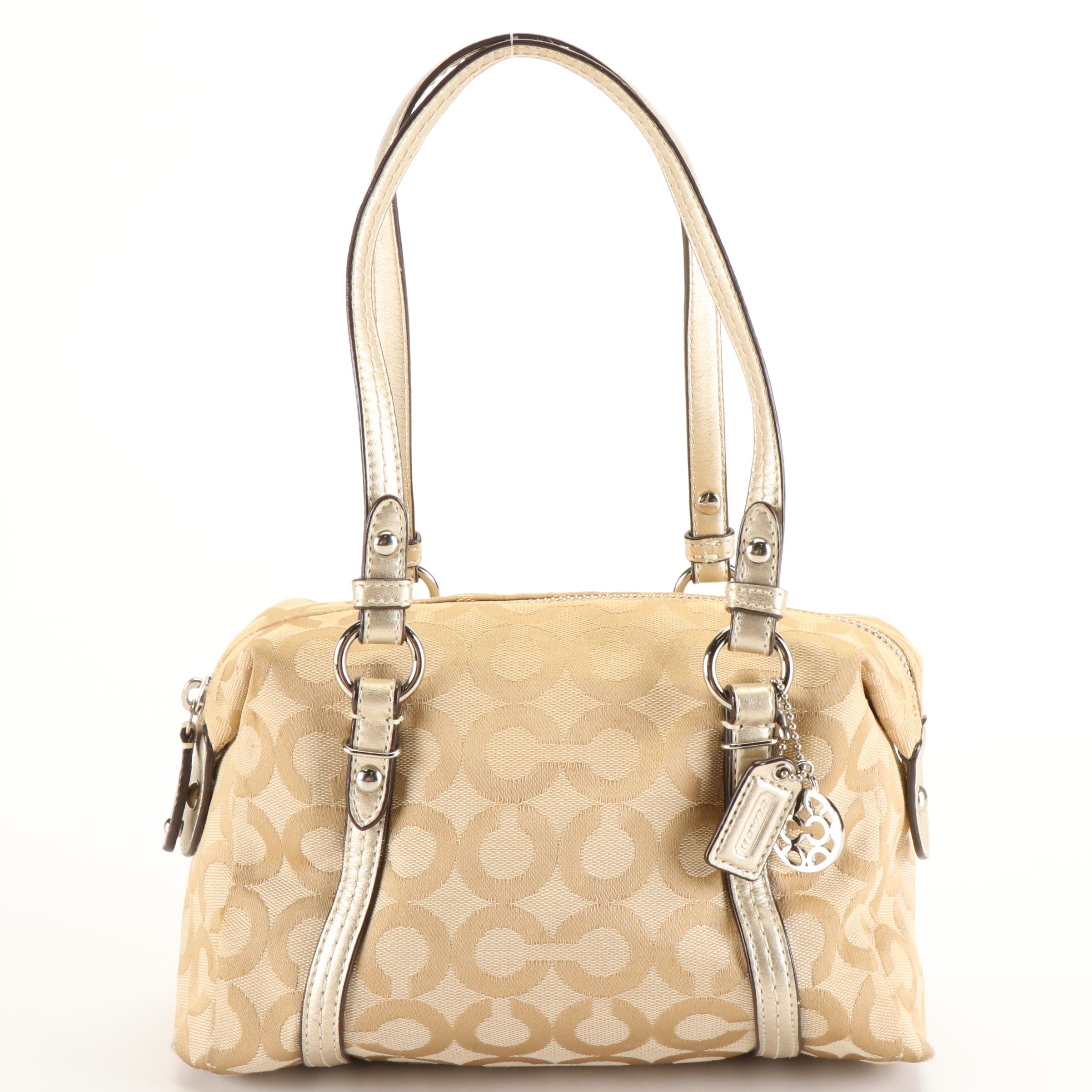Coach Shoulder Bag in Jacquard Canvas and Metallic Leather