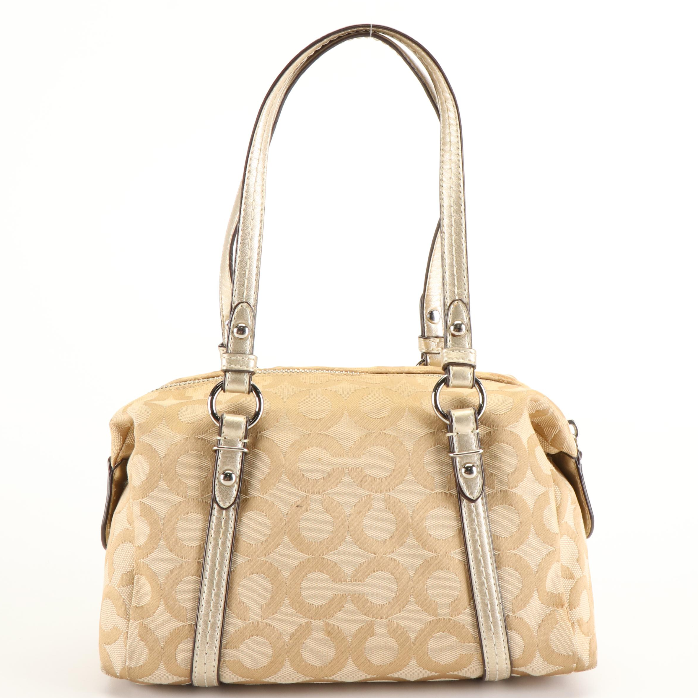 Coach Shoulder Bag in Jacquard Canvas and Metallic Leather
