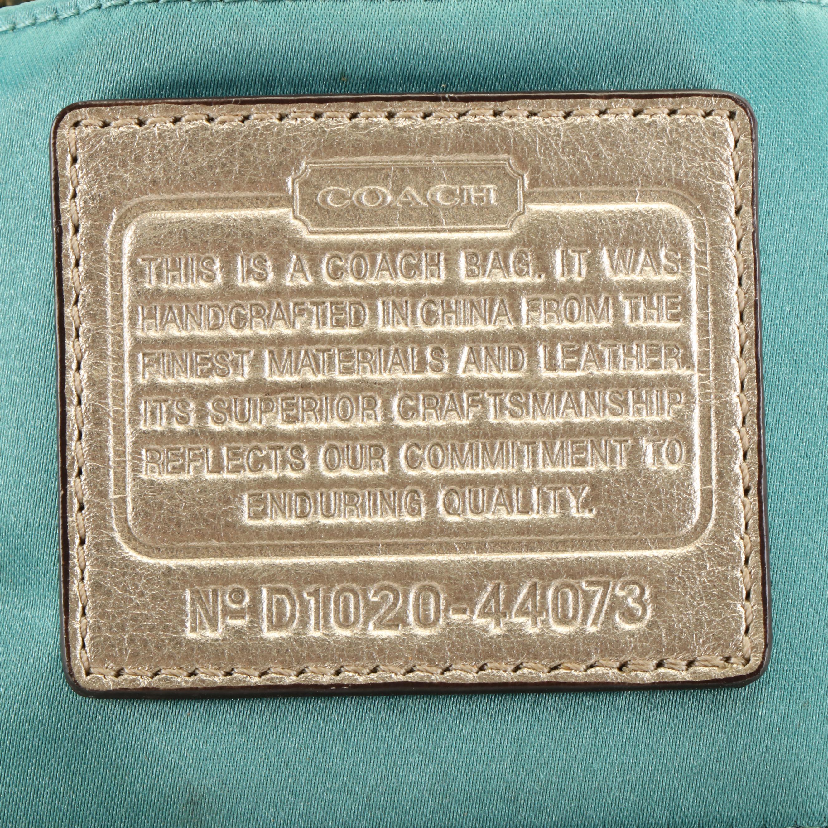 Coach Shoulder Bag in Jacquard Canvas and Metallic Leather