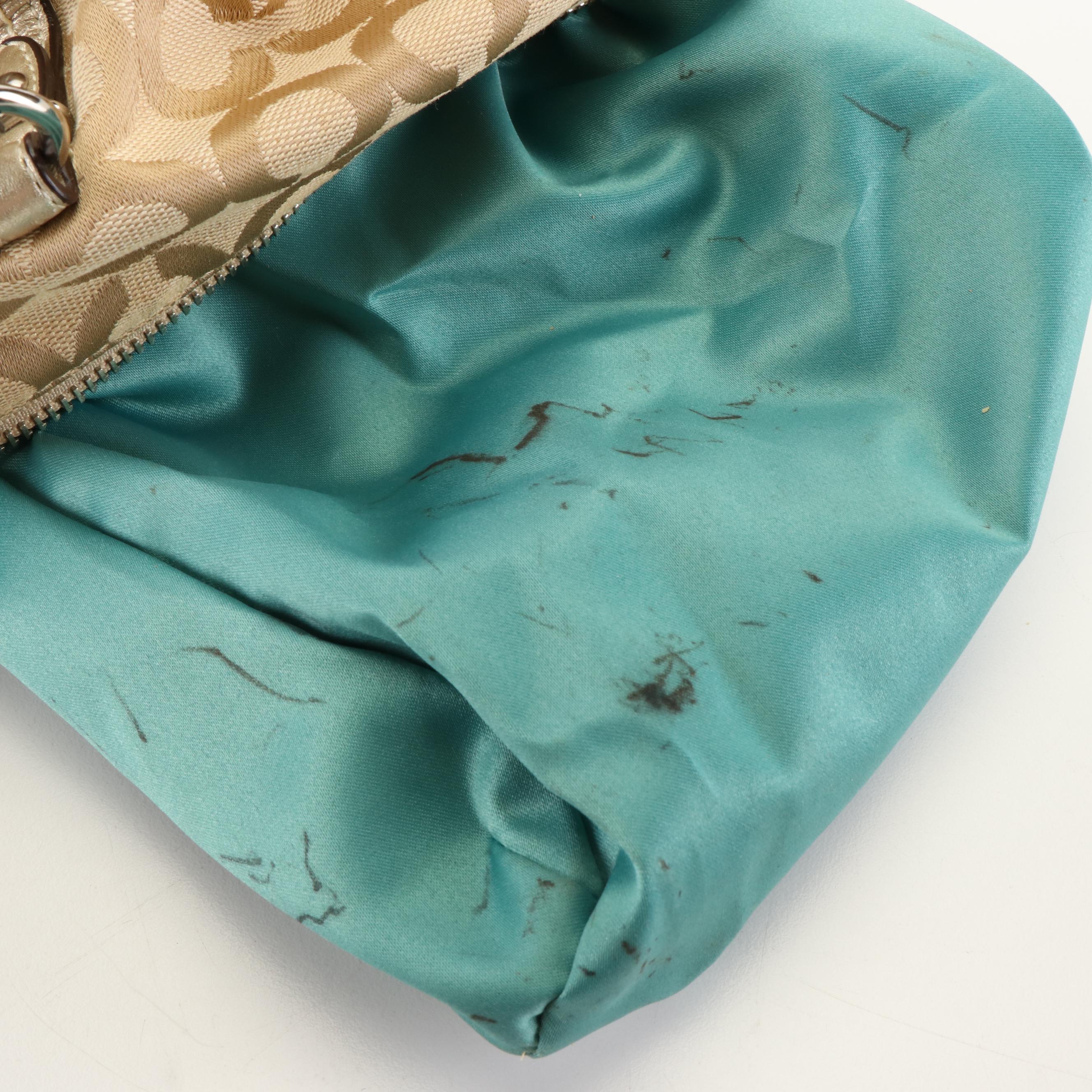 Coach Shoulder Bag in Jacquard Canvas and Metallic Leather