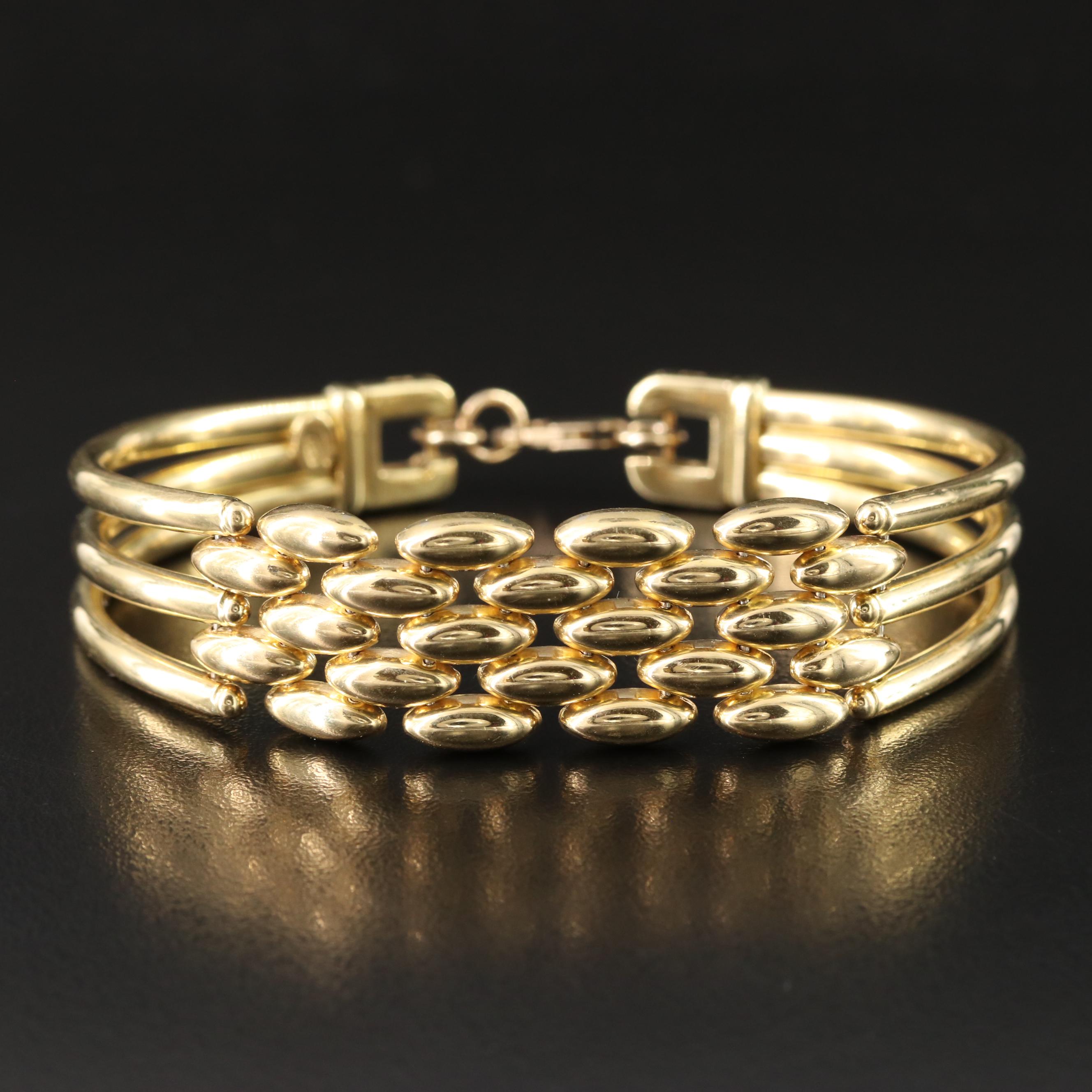 Italian 18K Panther Link and Curved Bar Bracelet