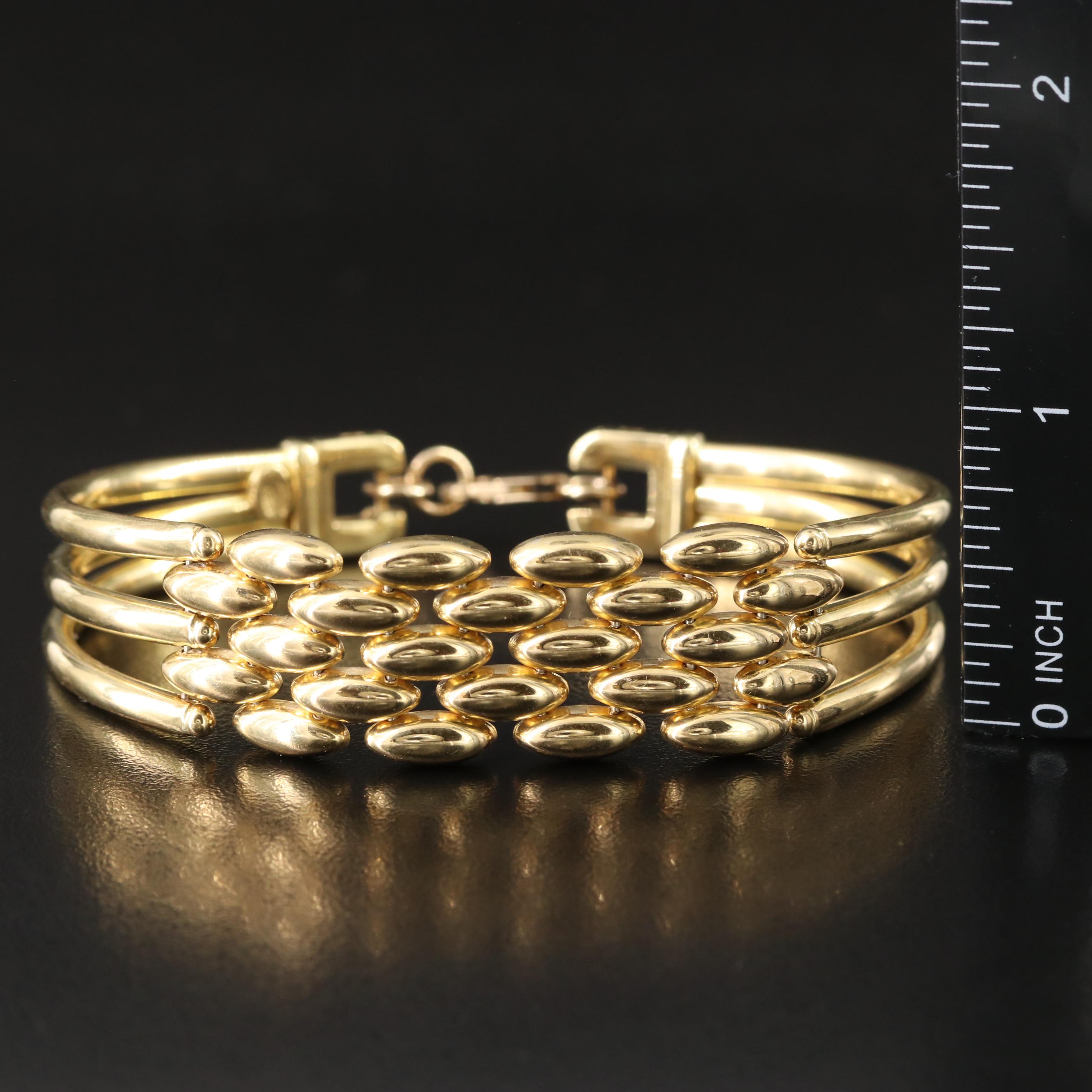 Italian 18K Panther Link and Curved Bar Bracelet