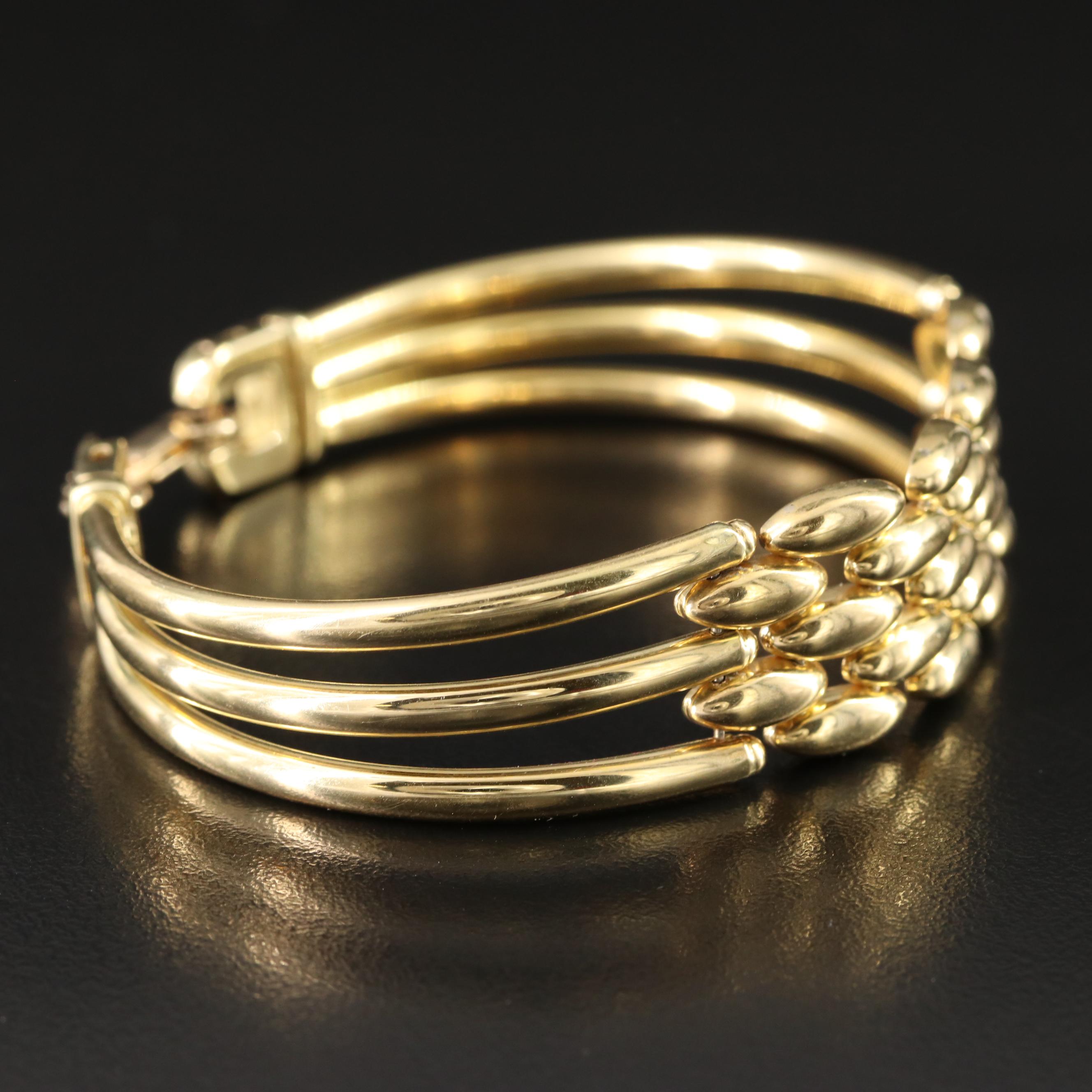 Italian 18K Panther Link and Curved Bar Bracelet