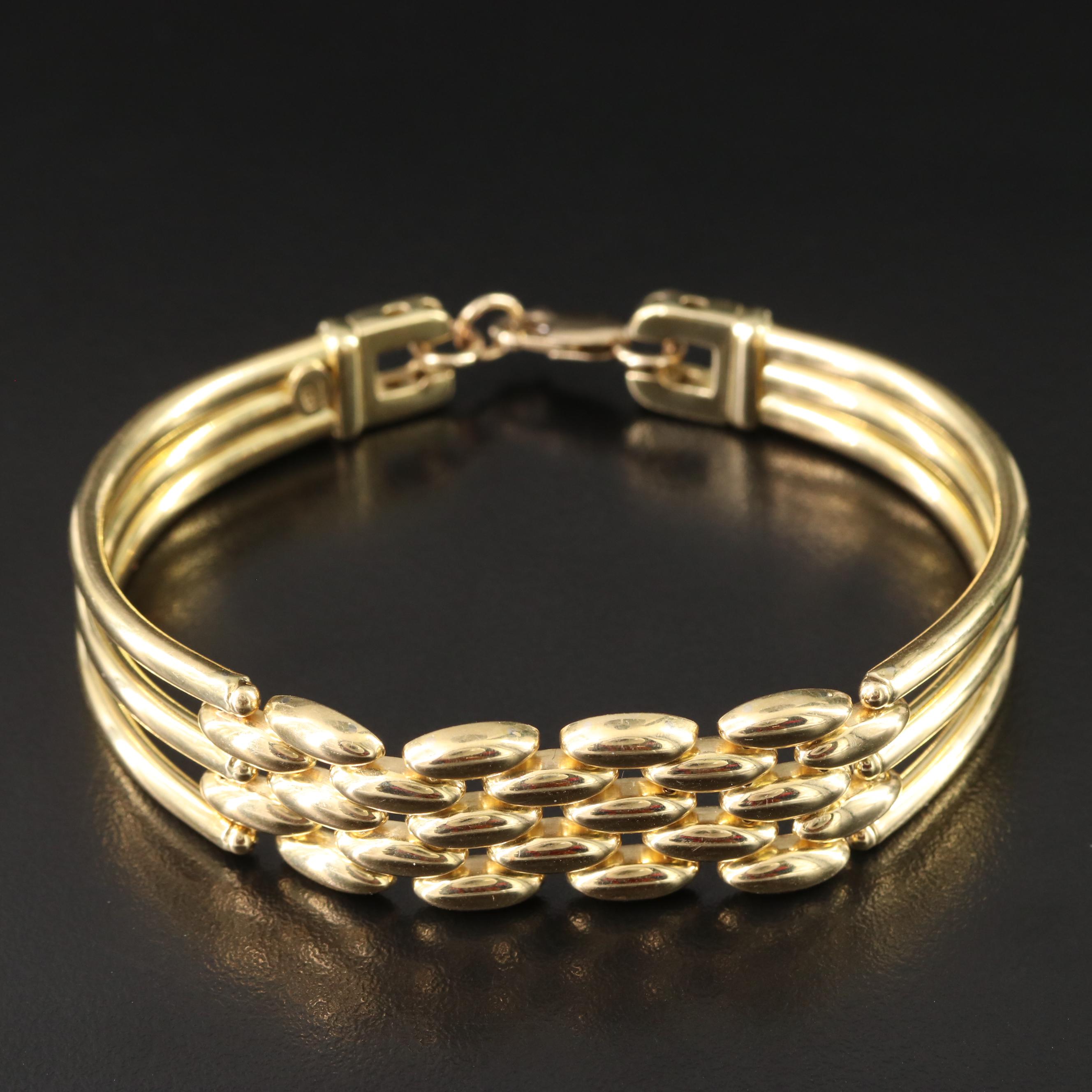 Italian 18K Panther Link and Curved Bar Bracelet