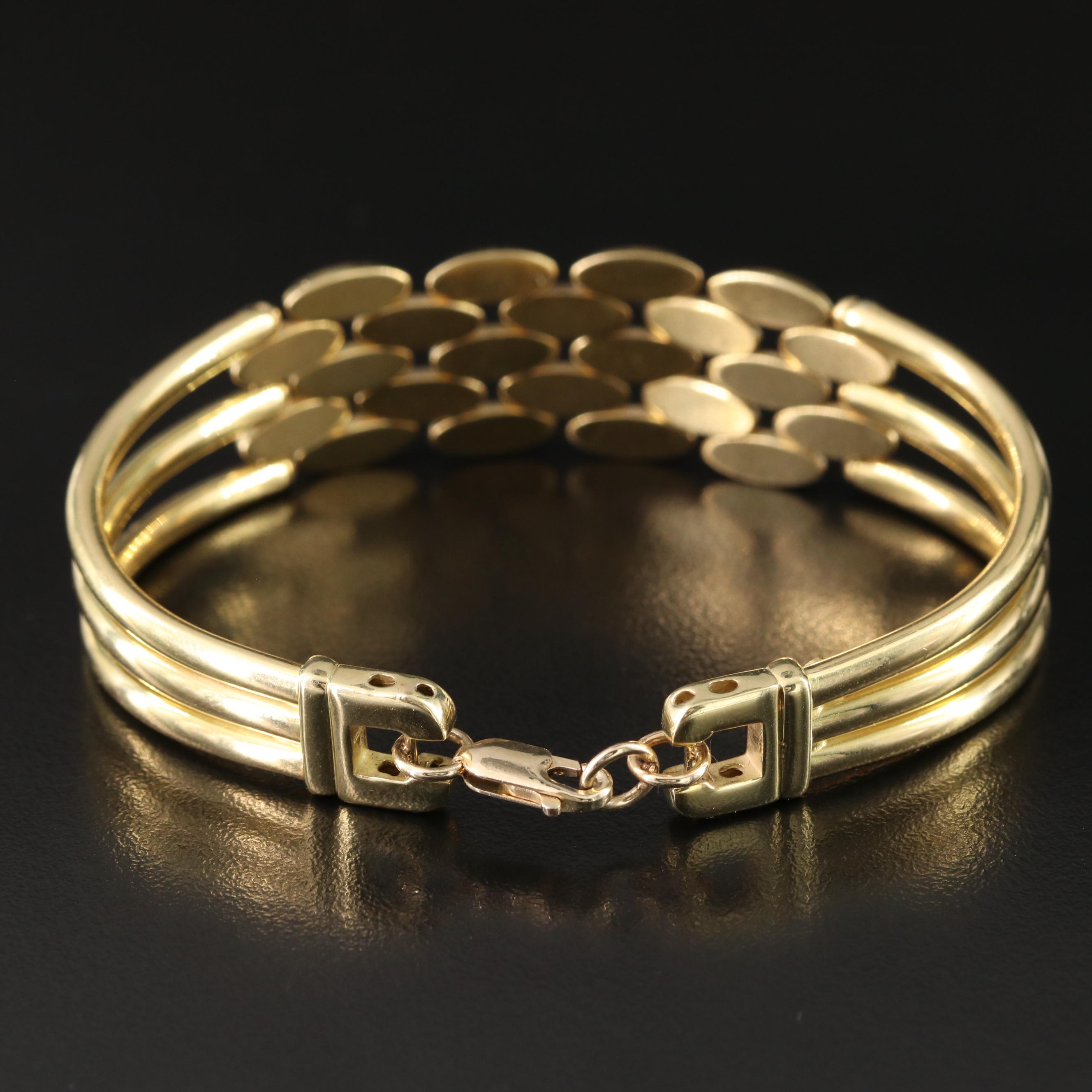 Italian 18K Panther Link and Curved Bar Bracelet