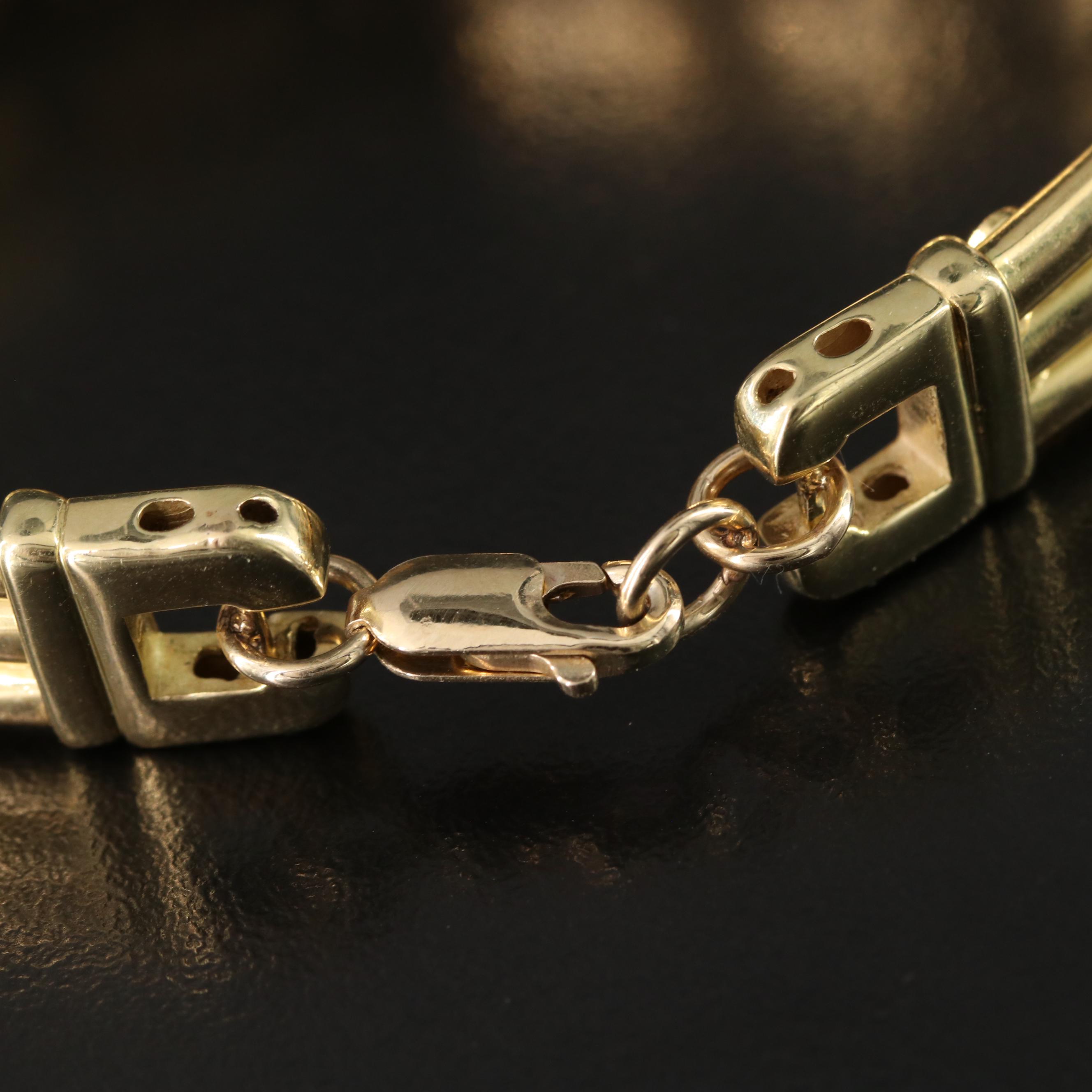 Italian 18K Panther Link and Curved Bar Bracelet