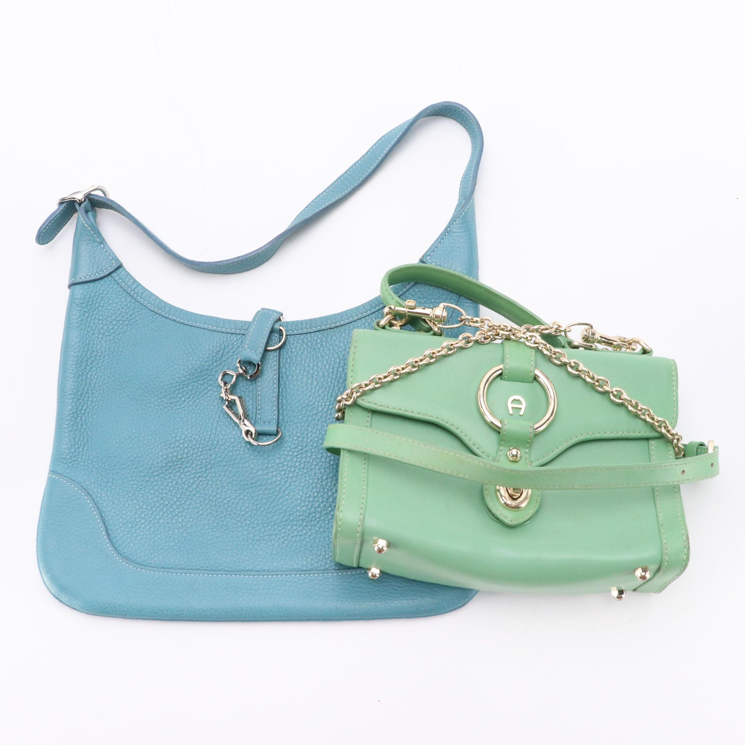 Etienne Aigner Mint Green Leather 2Way Mini Bag, Other Blue Leather Shoulder Bag