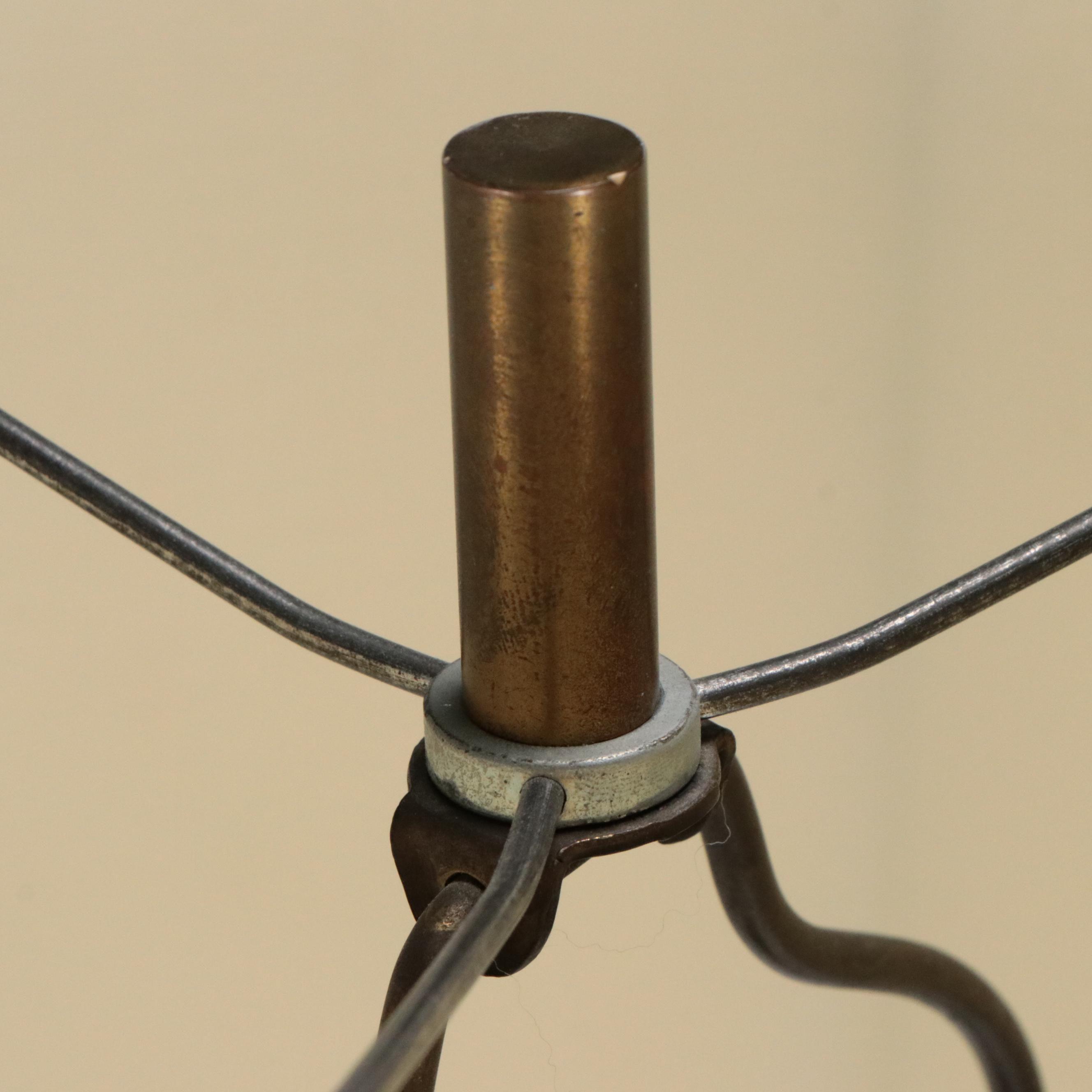 Blue Ceramic and Brass Table Lamp with Silk Drum Shade, Mid-20th C