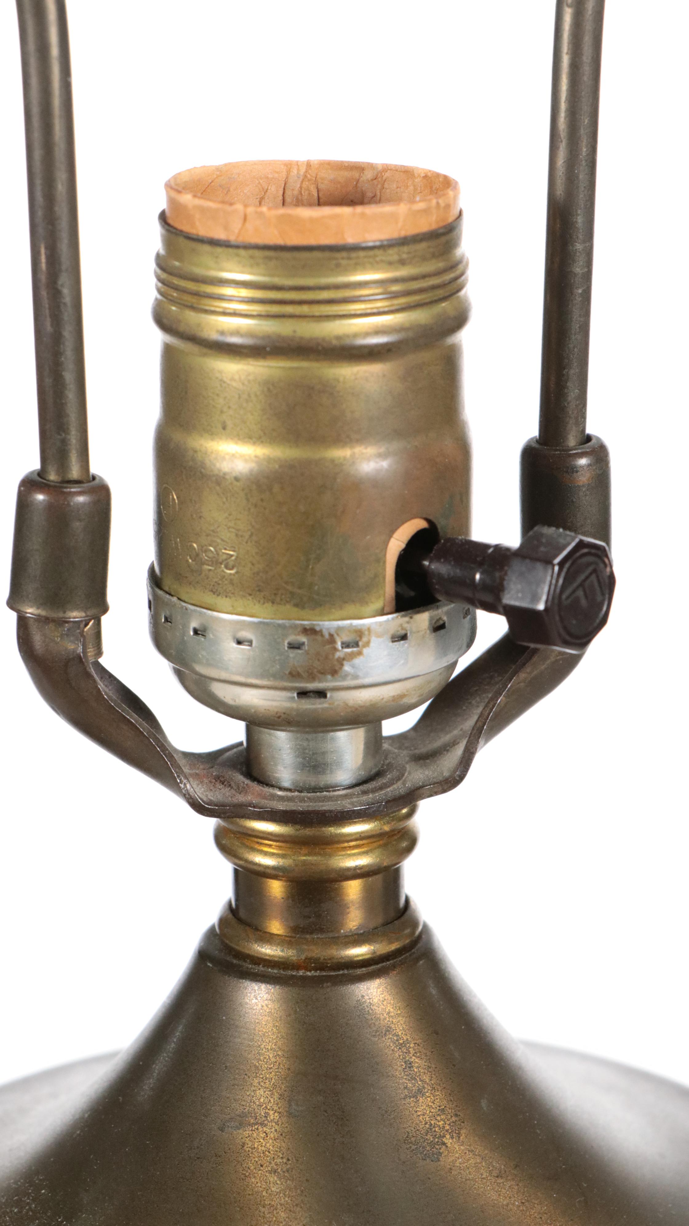 Blue Ceramic and Brass Table Lamp with Silk Drum Shade, Mid-20th C