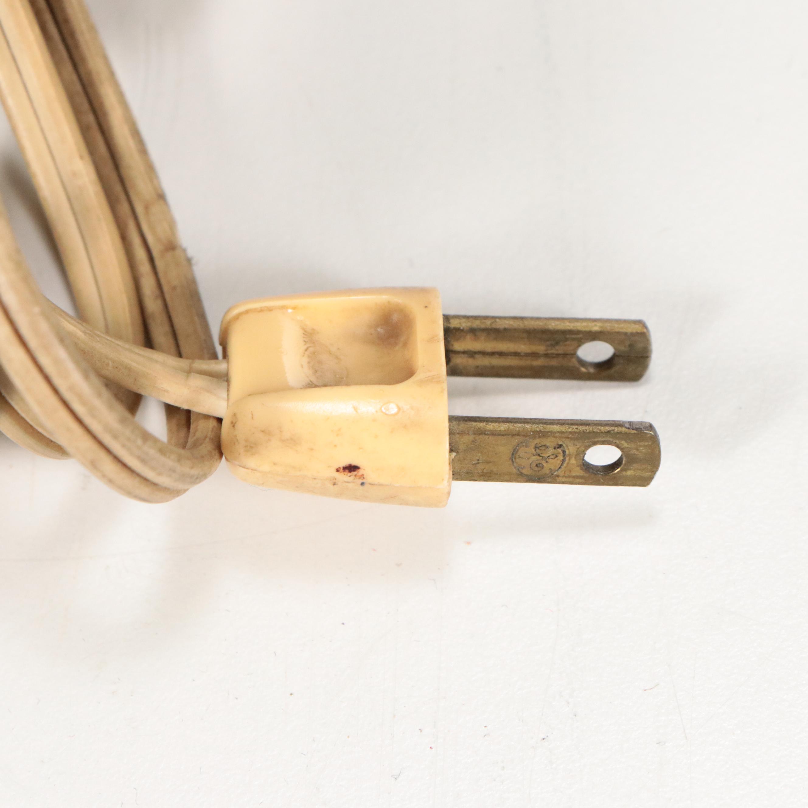 Blue Ceramic and Brass Table Lamp with Silk Drum Shade, Mid-20th C