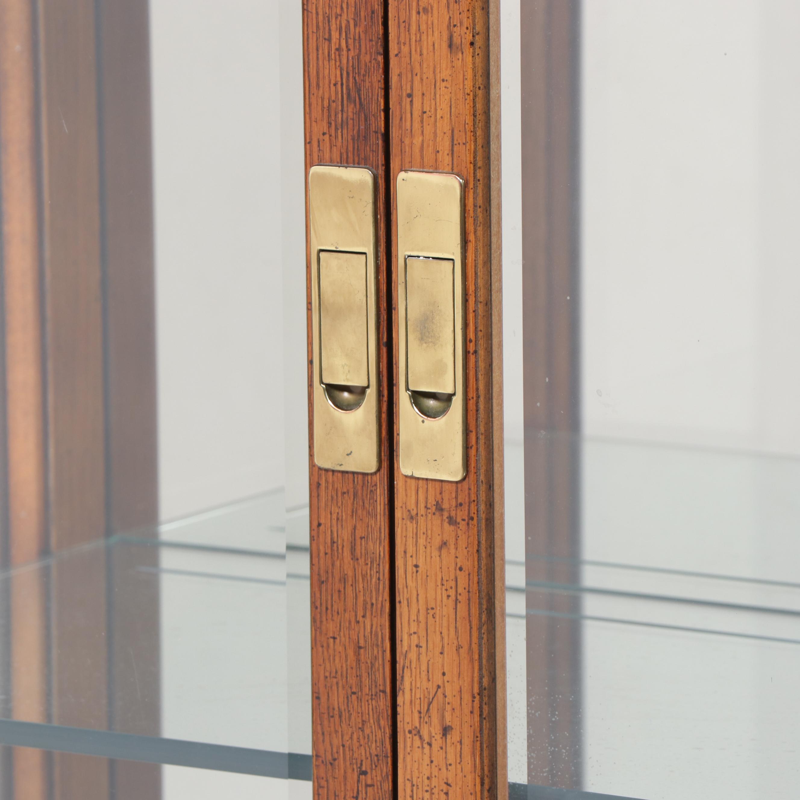 Henredon Wooden Campaign Style Illuminated Curio Cabinet