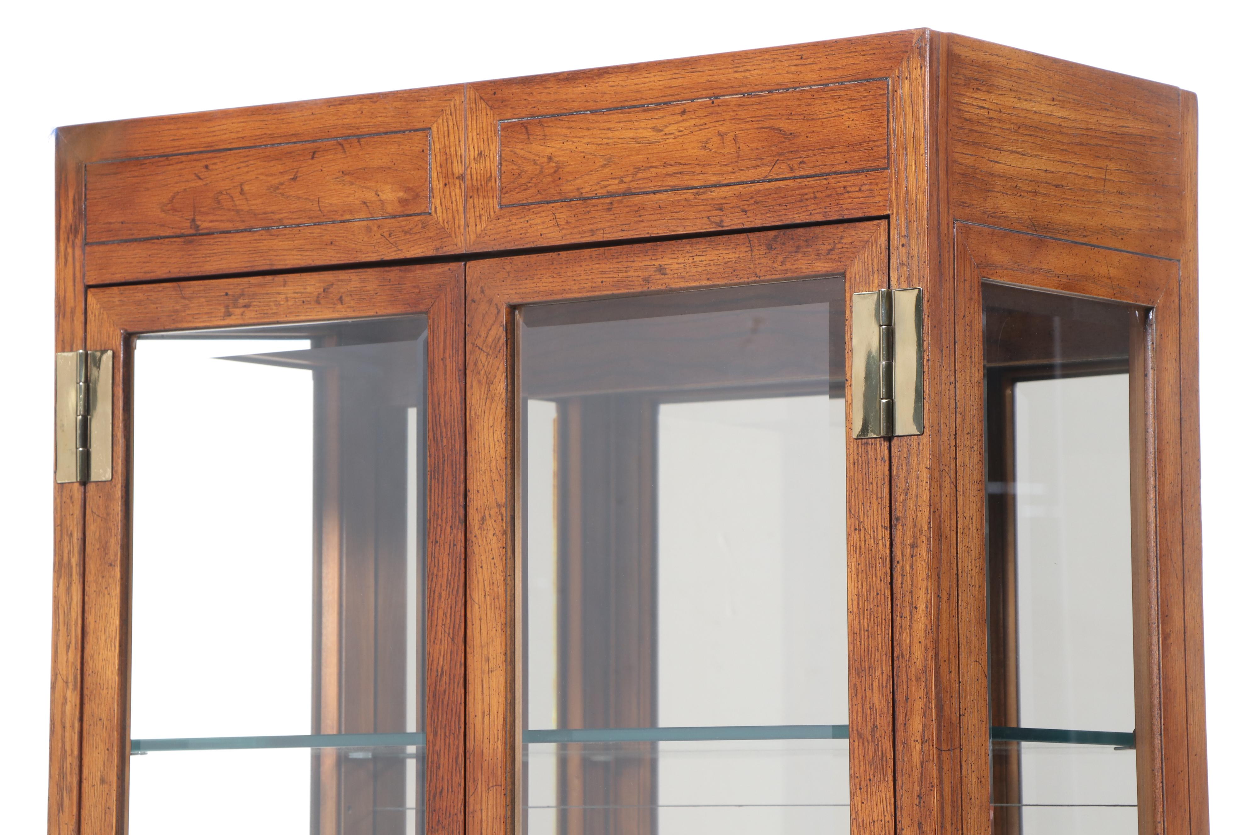 Henredon Wooden Campaign Style Illuminated Curio Cabinet