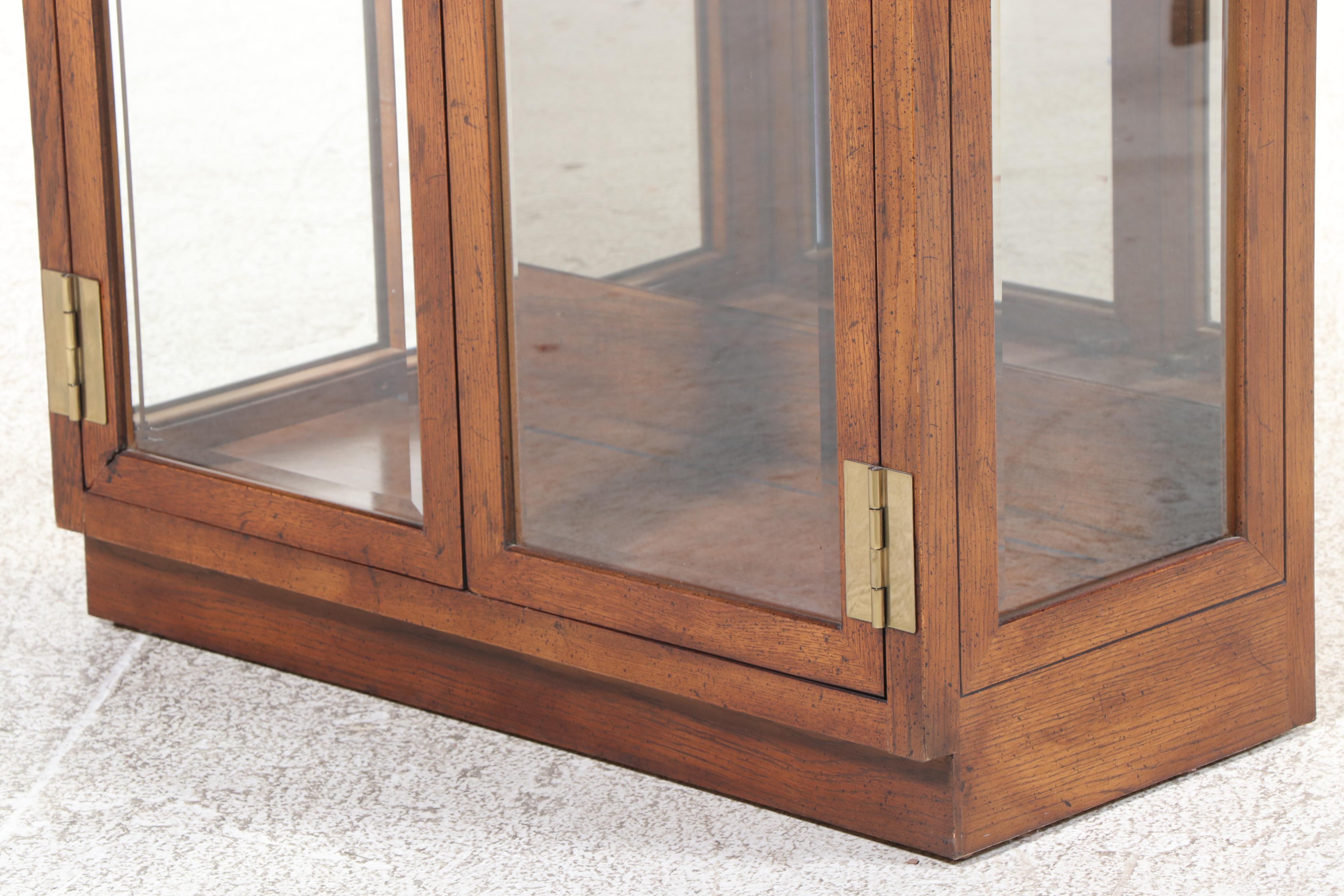 Henredon Wooden Campaign Style Illuminated Curio Cabinet