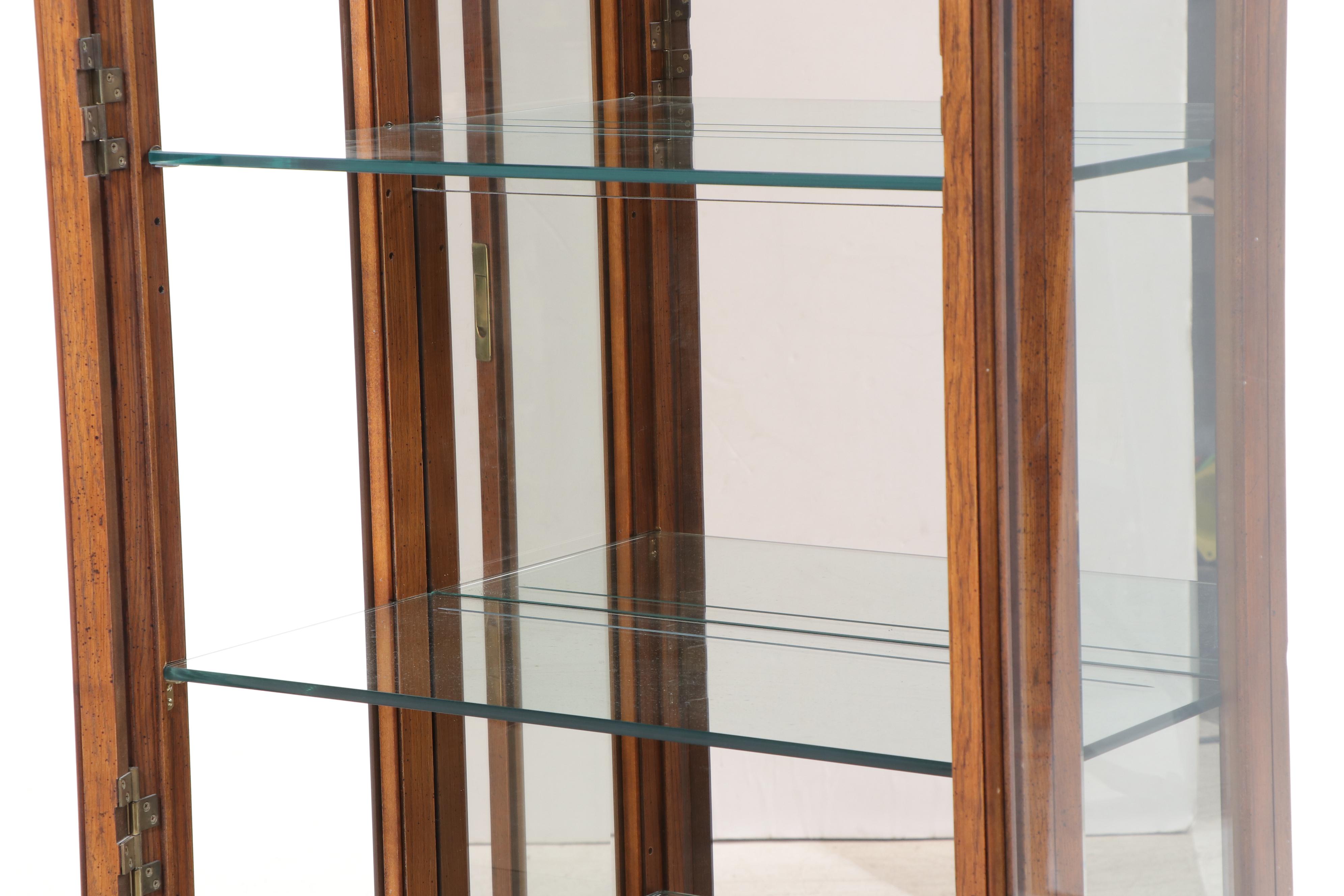 Henredon Wooden Campaign Style Illuminated Curio Cabinet