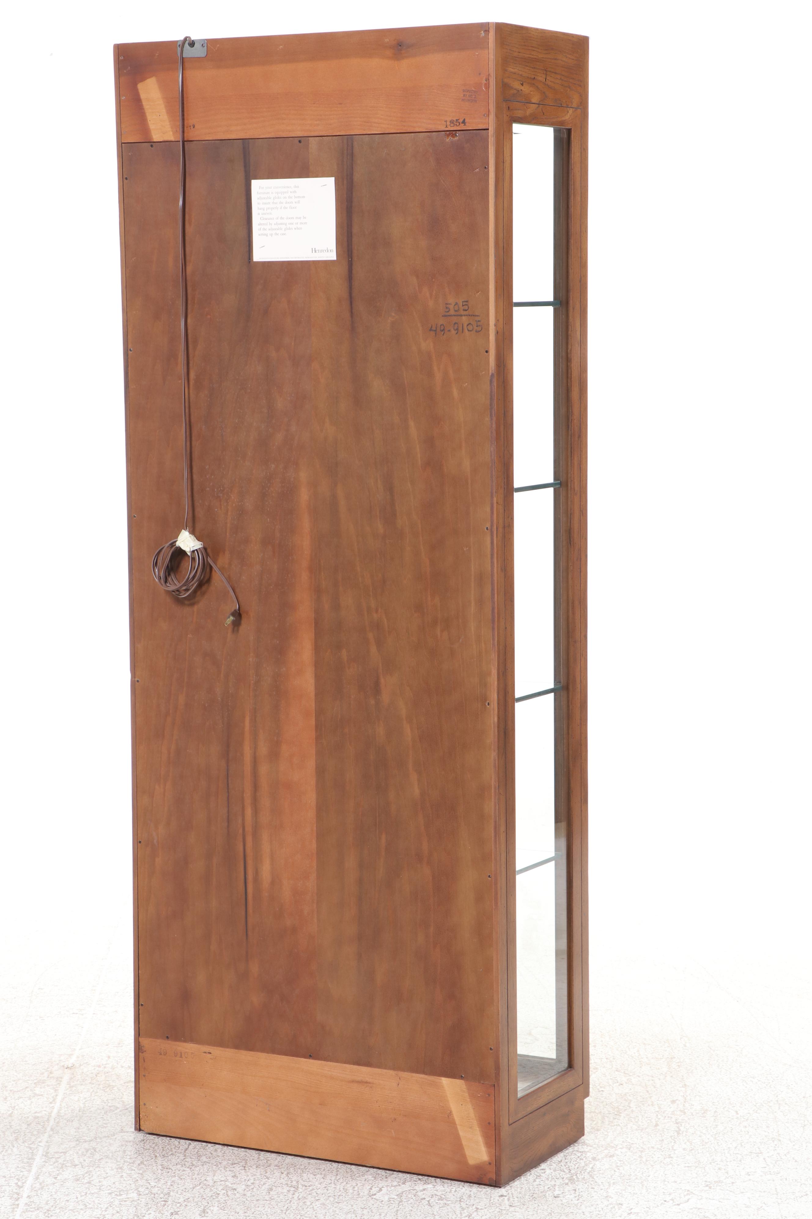 Henredon Wooden Campaign Style Illuminated Curio Cabinet