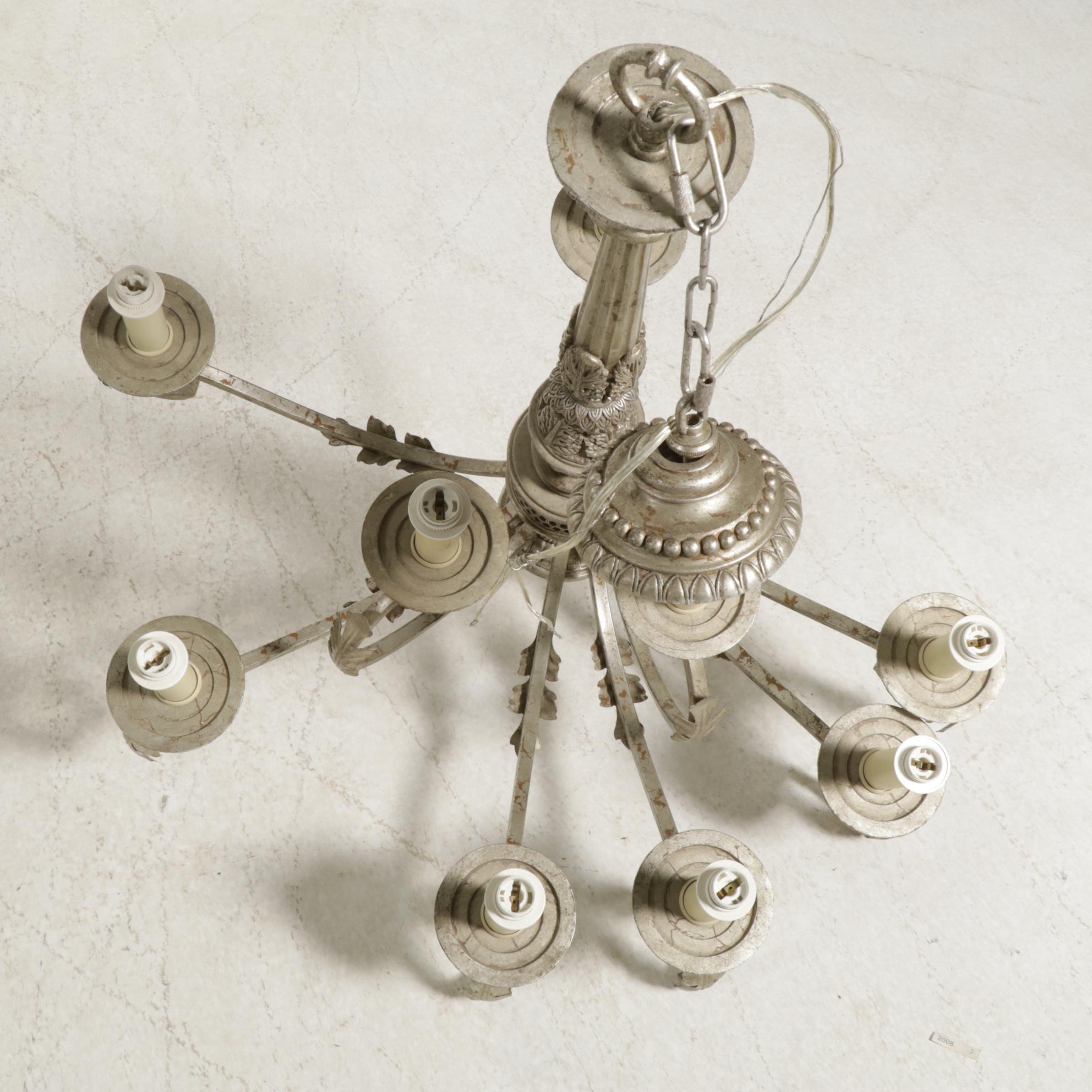 Antiqued Silver-Gilt Nine Arm Chandelier