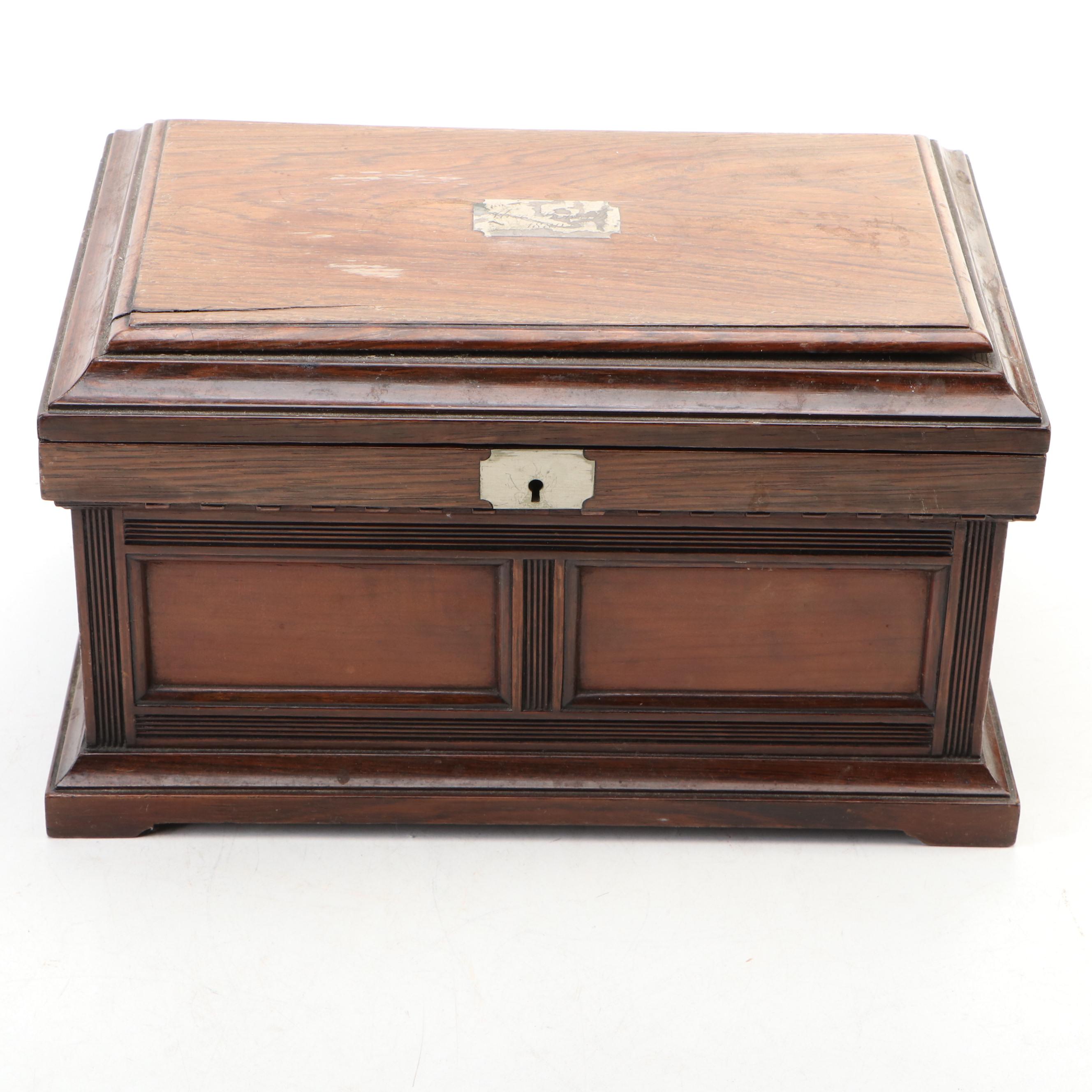 Victorian Personalized Rosewood Panel Jewelry Box & Vintage Horse Head Bookends