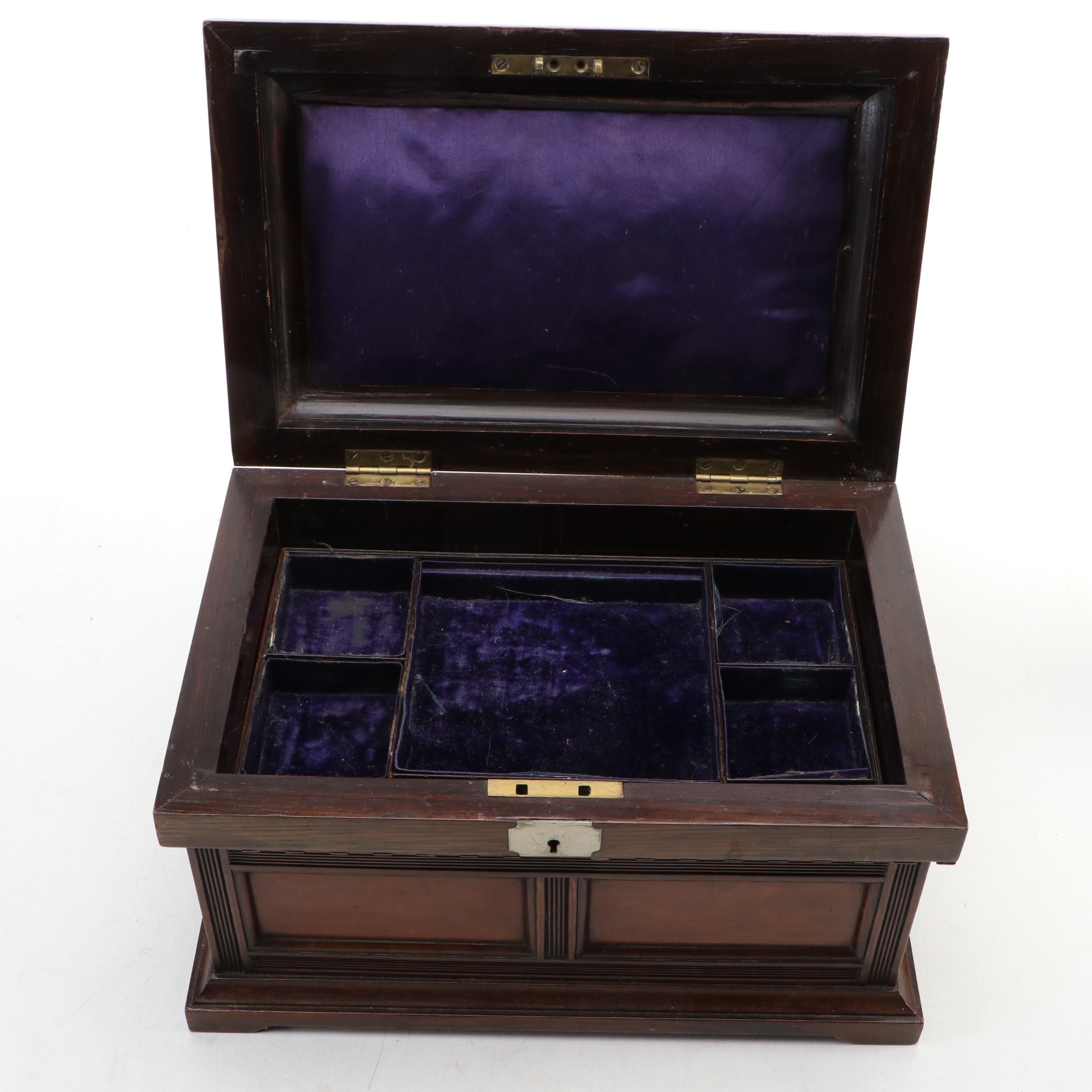 Victorian Personalized Rosewood Panel Jewelry Box & Vintage Horse Head Bookends