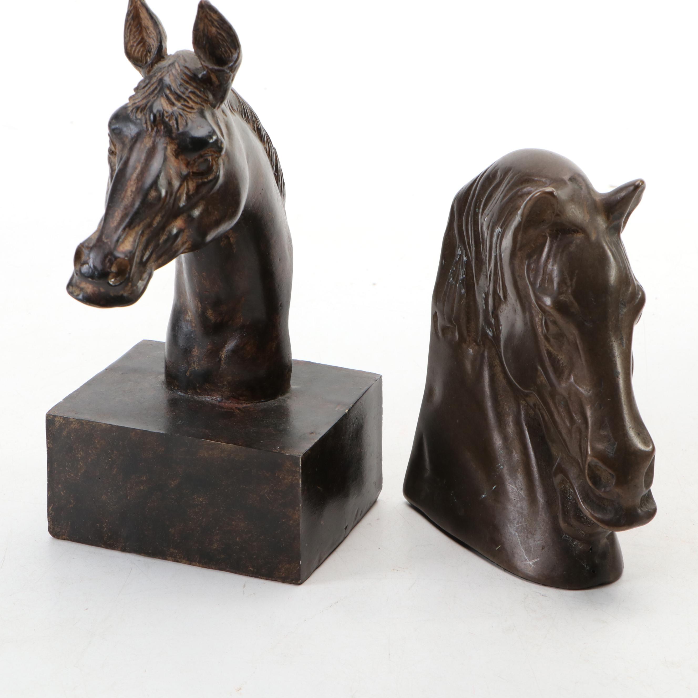 Victorian Personalized Rosewood Panel Jewelry Box & Vintage Horse Head Bookends