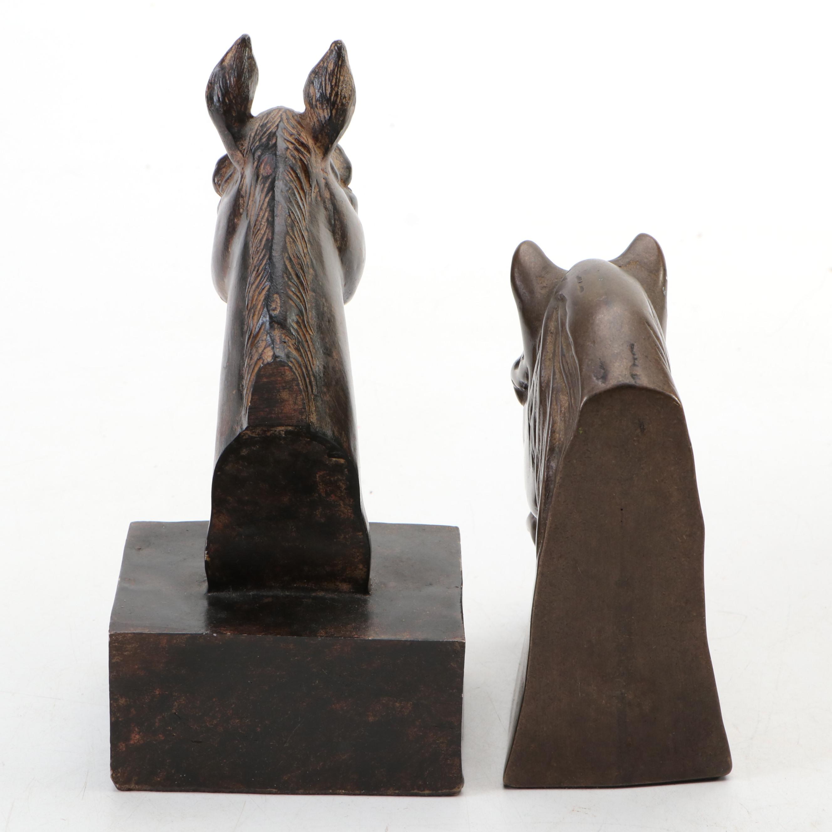 Victorian Personalized Rosewood Panel Jewelry Box & Vintage Horse Head Bookends