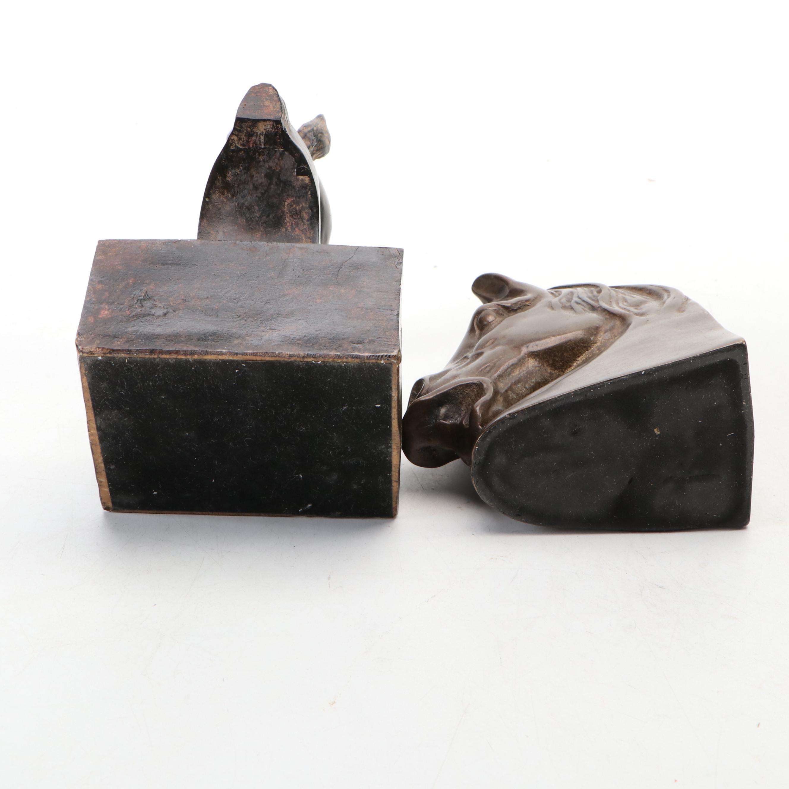 Victorian Personalized Rosewood Panel Jewelry Box & Vintage Horse Head Bookends