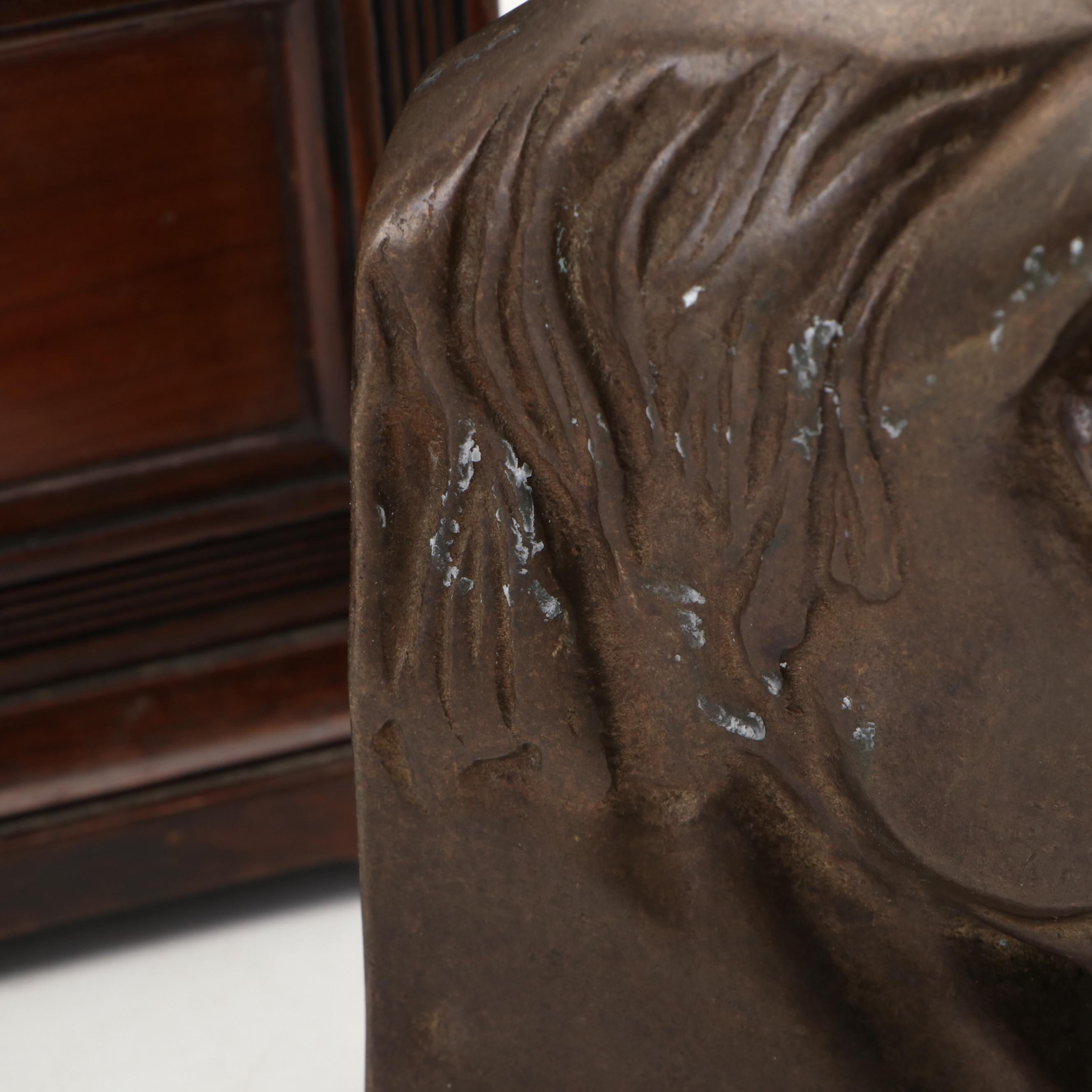 Victorian Personalized Rosewood Panel Jewelry Box & Vintage Horse Head Bookends