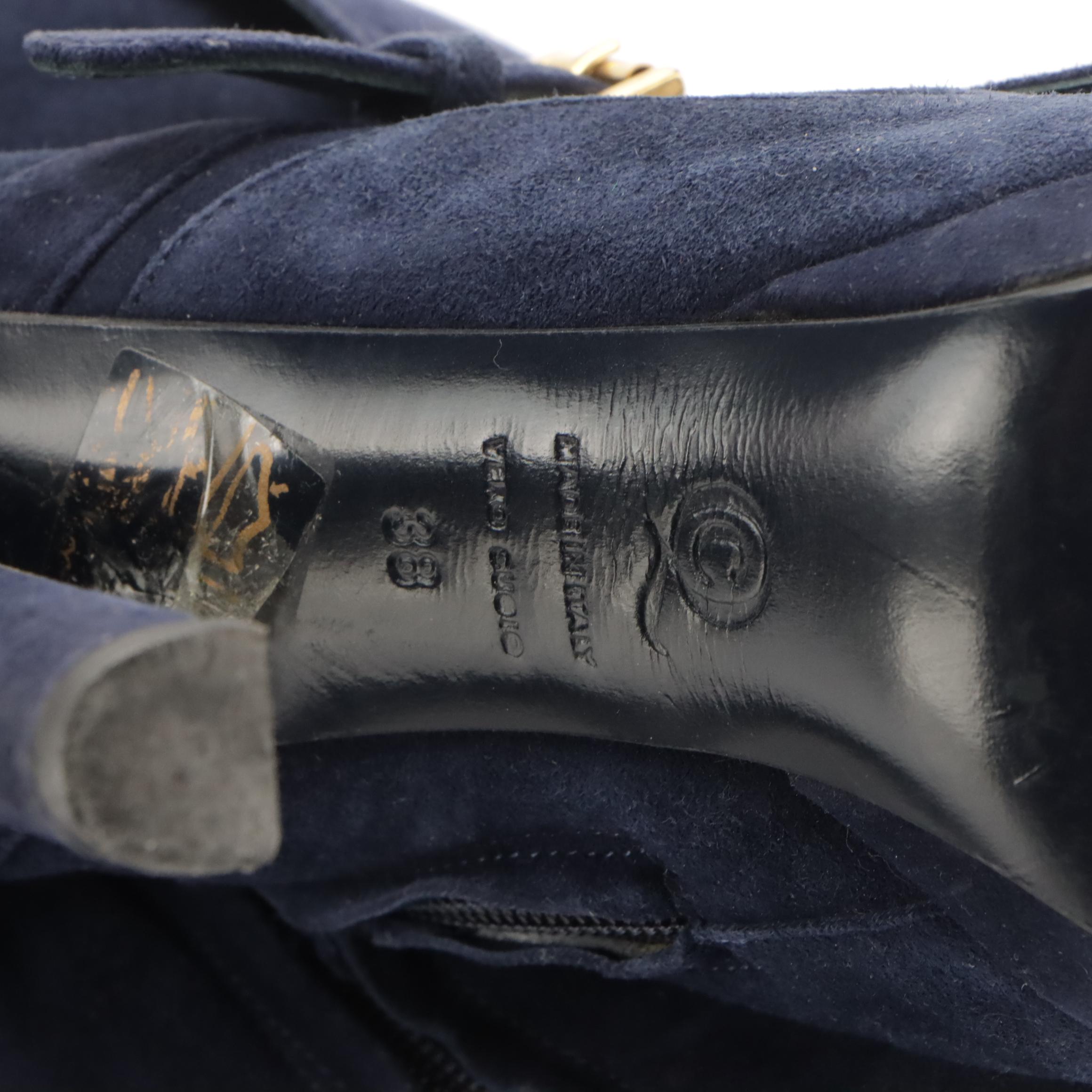 Alexander McQueen Navy Blue Suede High Heel Platform Ankle Boots