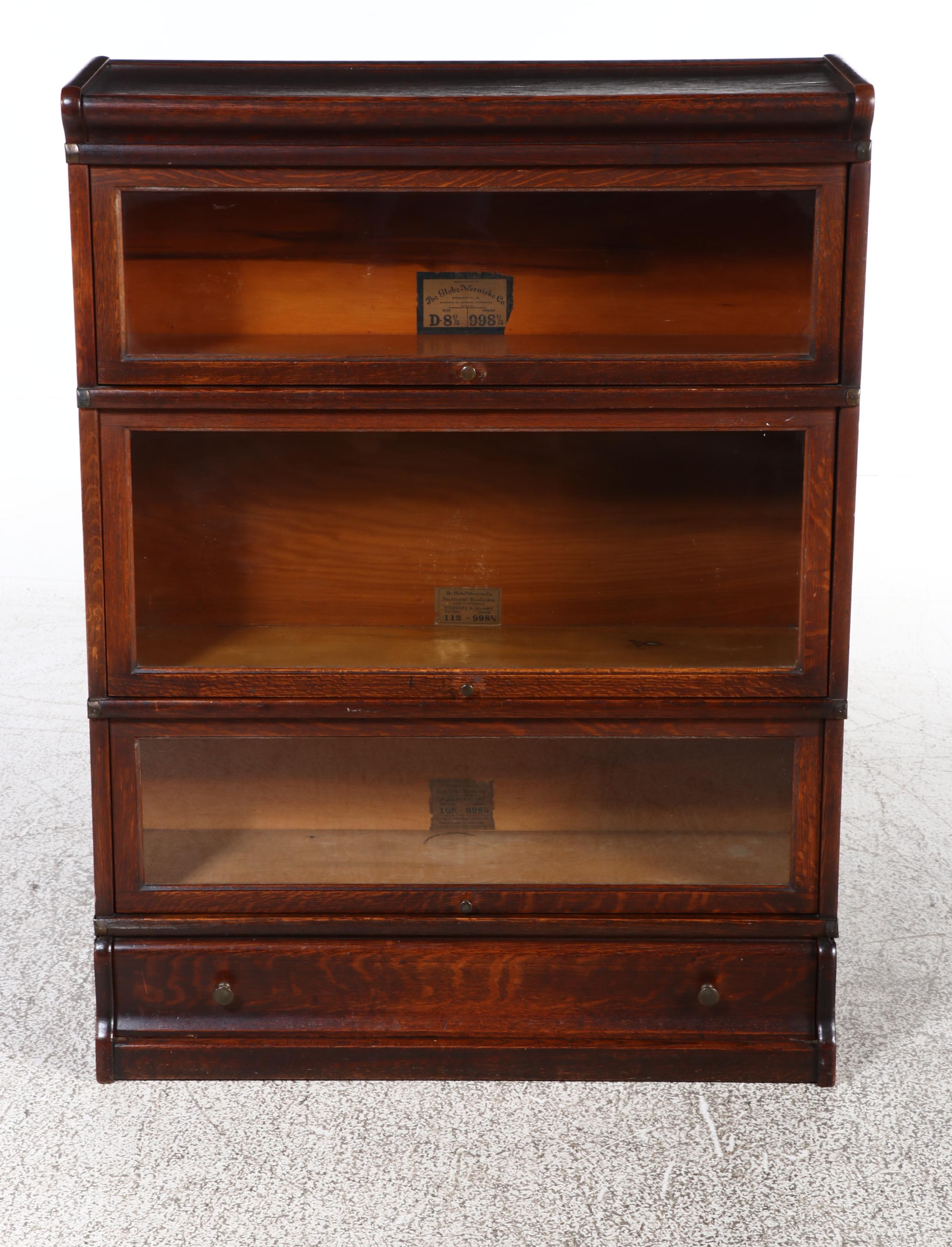Globe-Wernicke Quartersawn Oak Three-Stack Barrister's Bookcase w/ Base Drawer