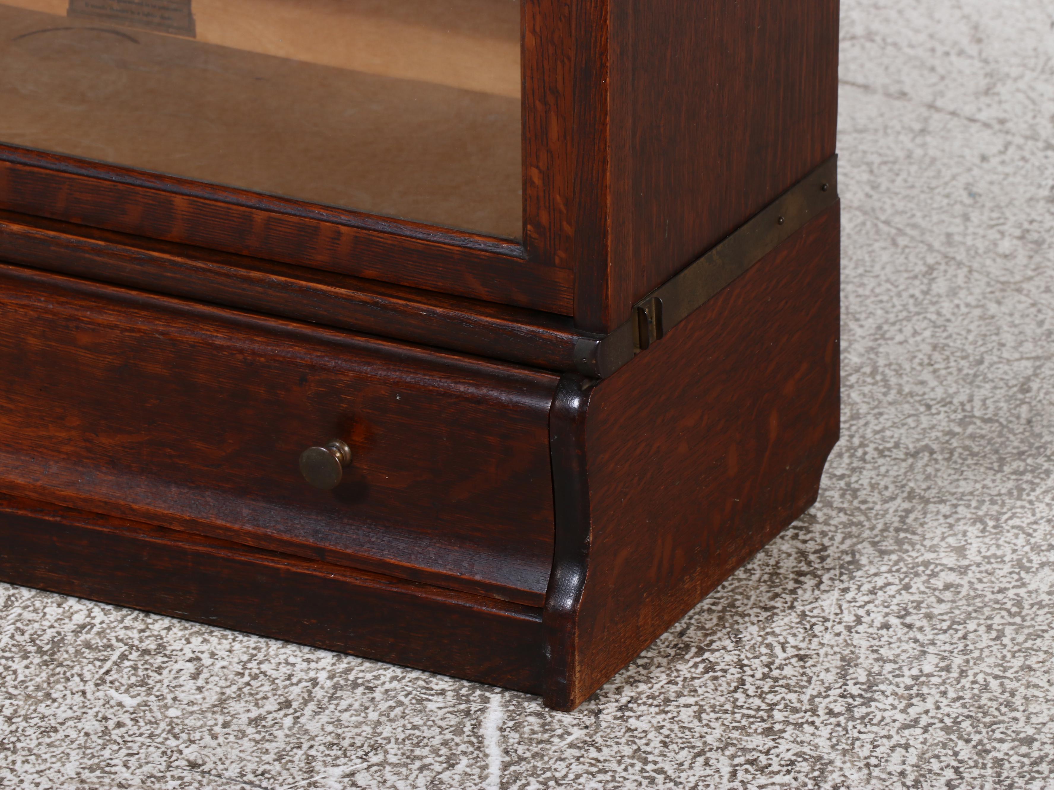 Globe-Wernicke Quartersawn Oak Three-Stack Barrister's Bookcase w/ Base Drawer